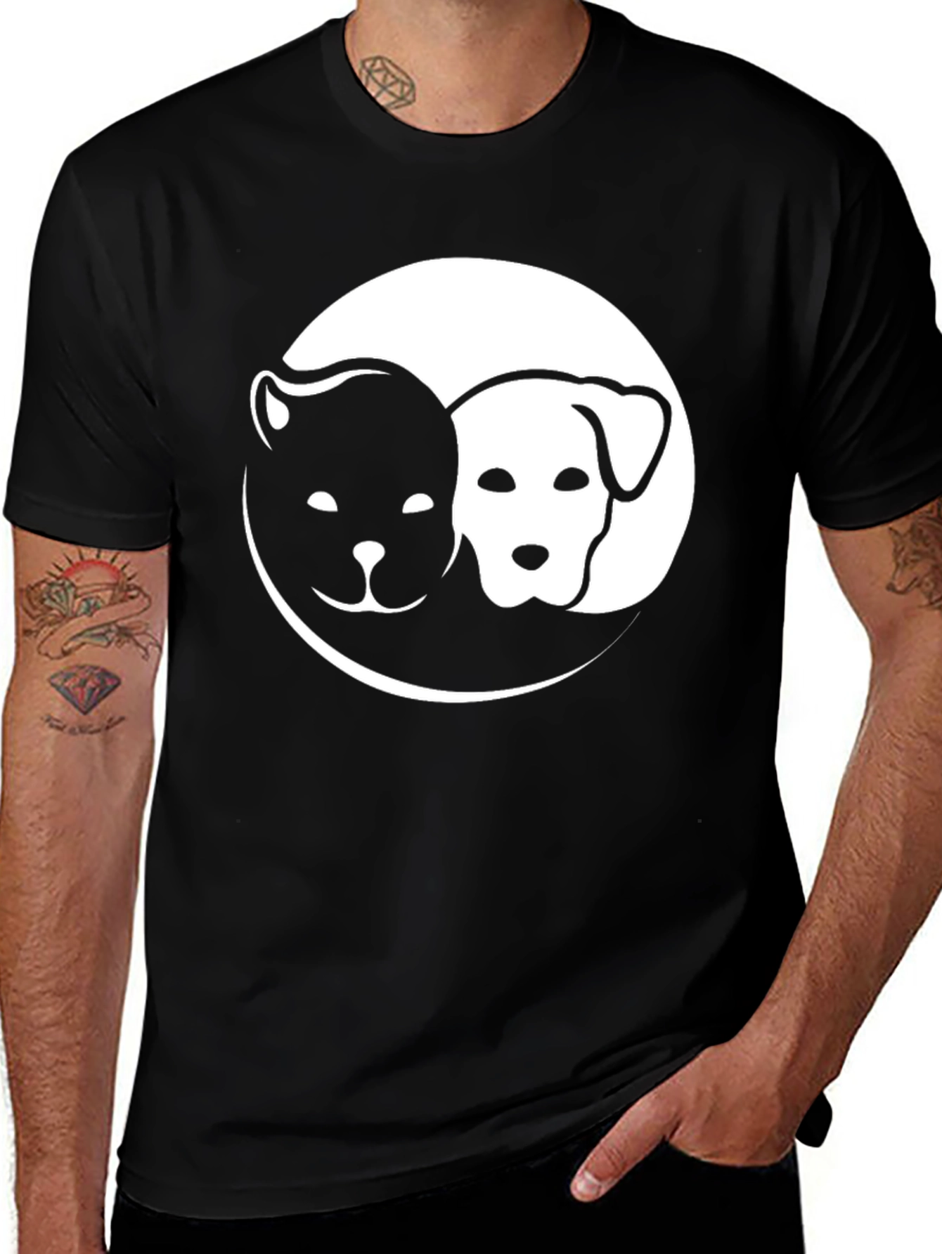 Yin Yang Dog Cat Graphic Tee - Black T-Shirt