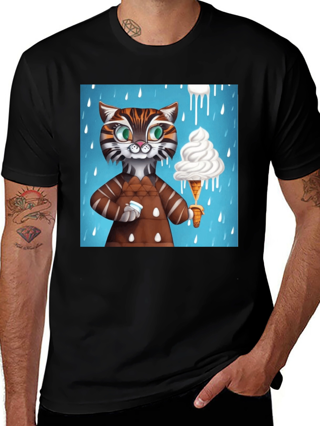 Variant 14 of Cartoon Cat with Ice Cream Graphic T-Shirt