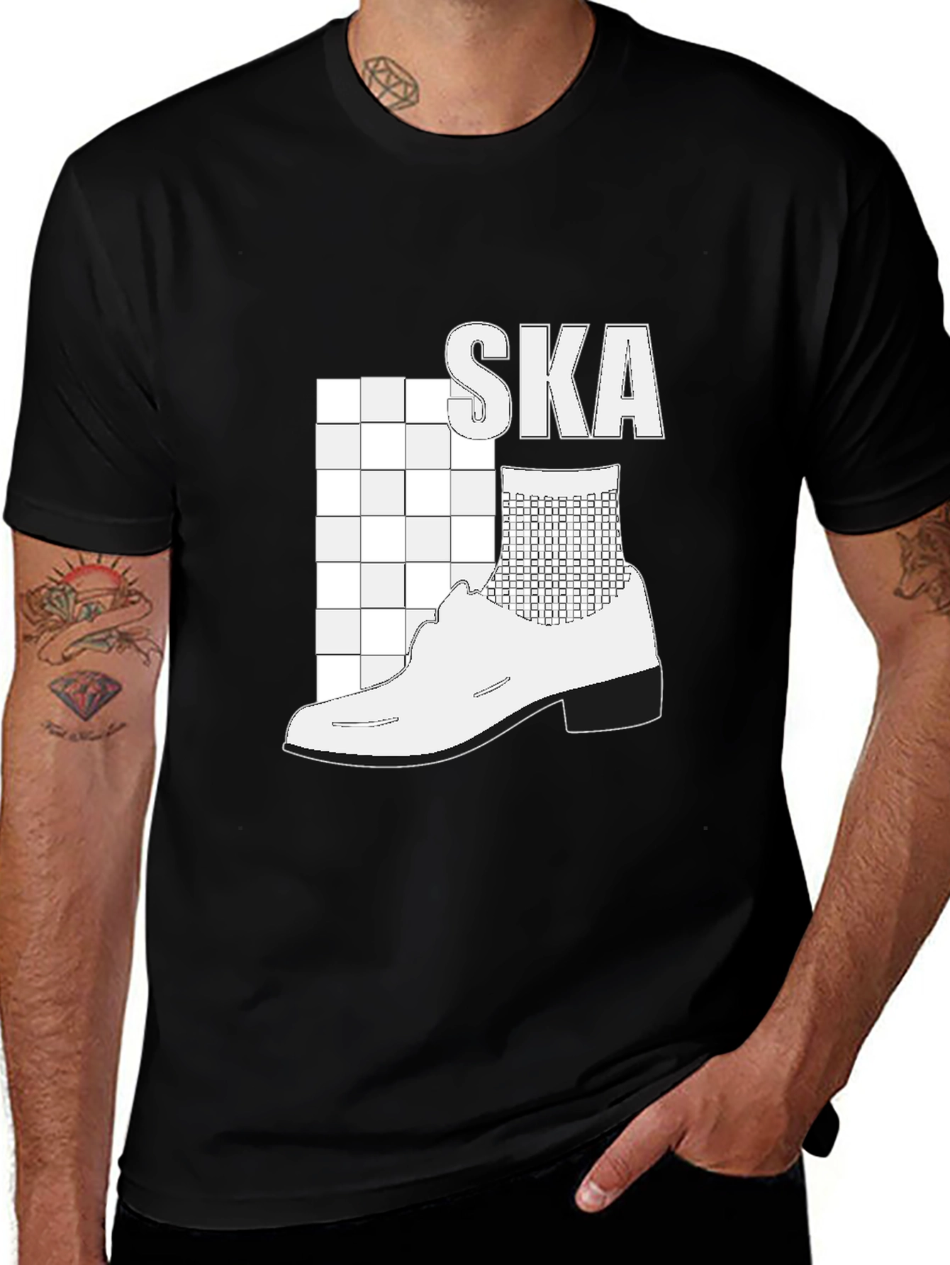 Ska Music T-Shirt: Checkered Style & White Shoe Design