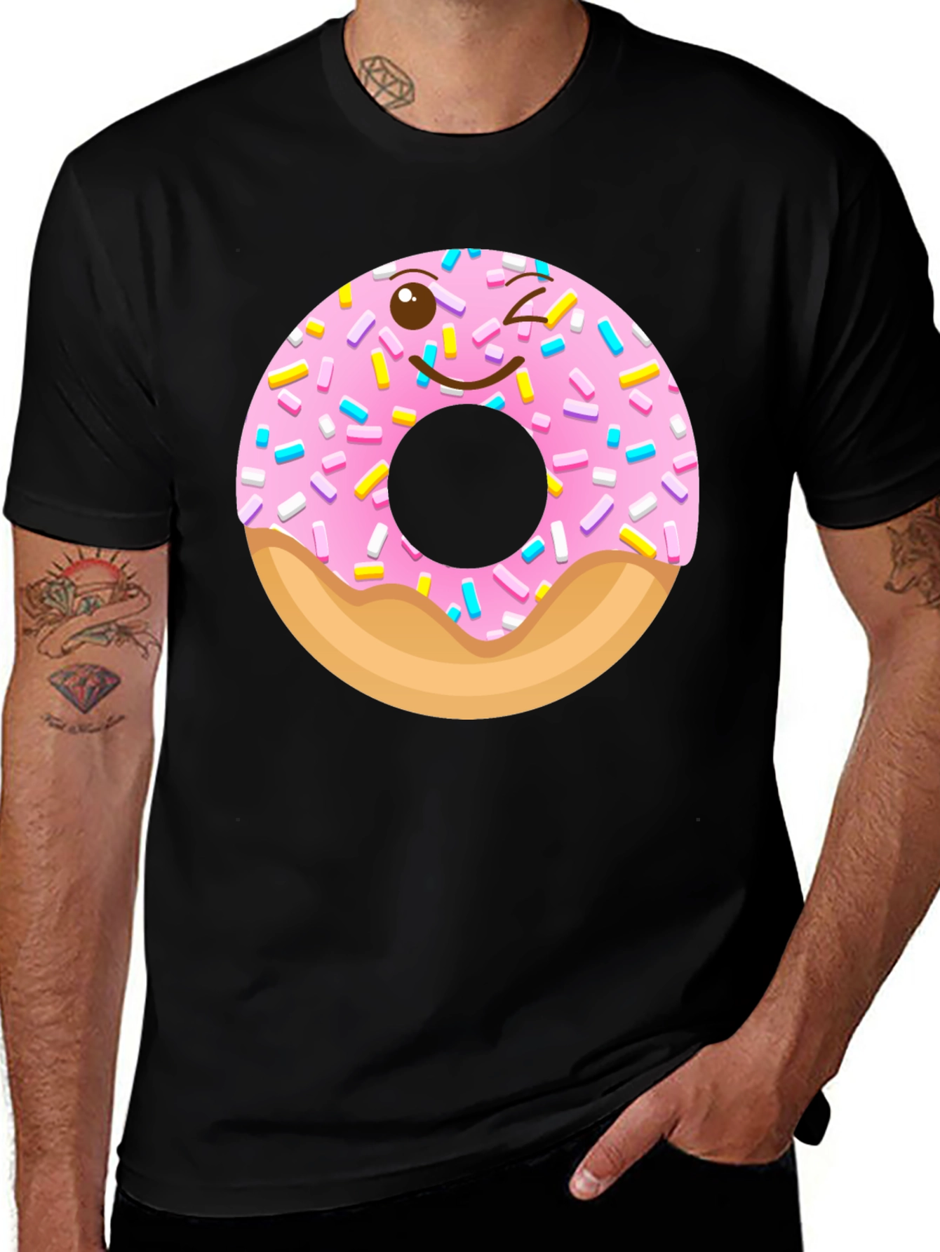 Variant 21 of Winking Donut Graphic Tee - Black Cotton Shirt