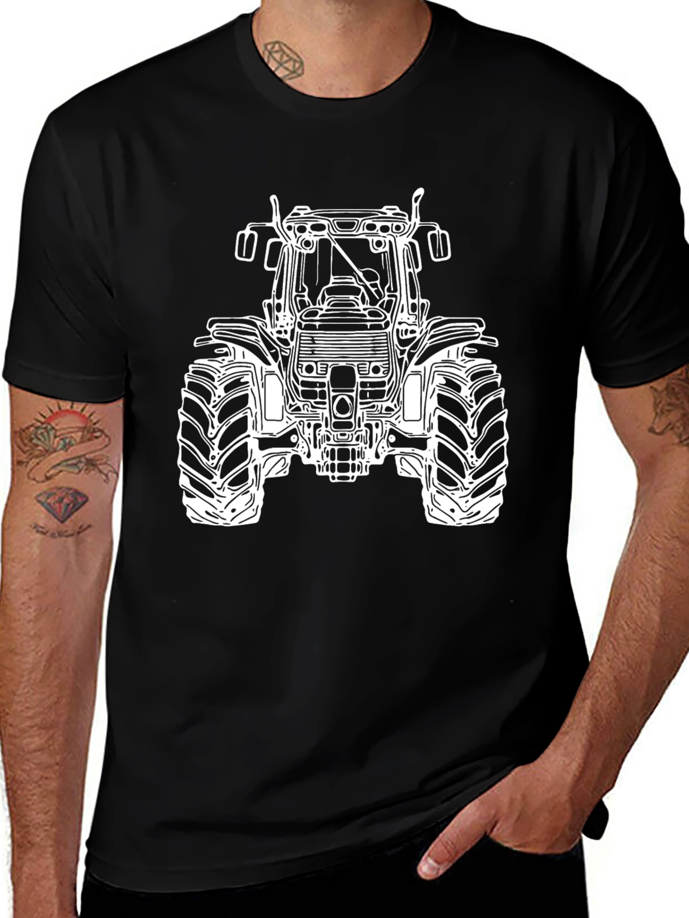Tractor Graphic Tee - Black Cotton Farm Shirt