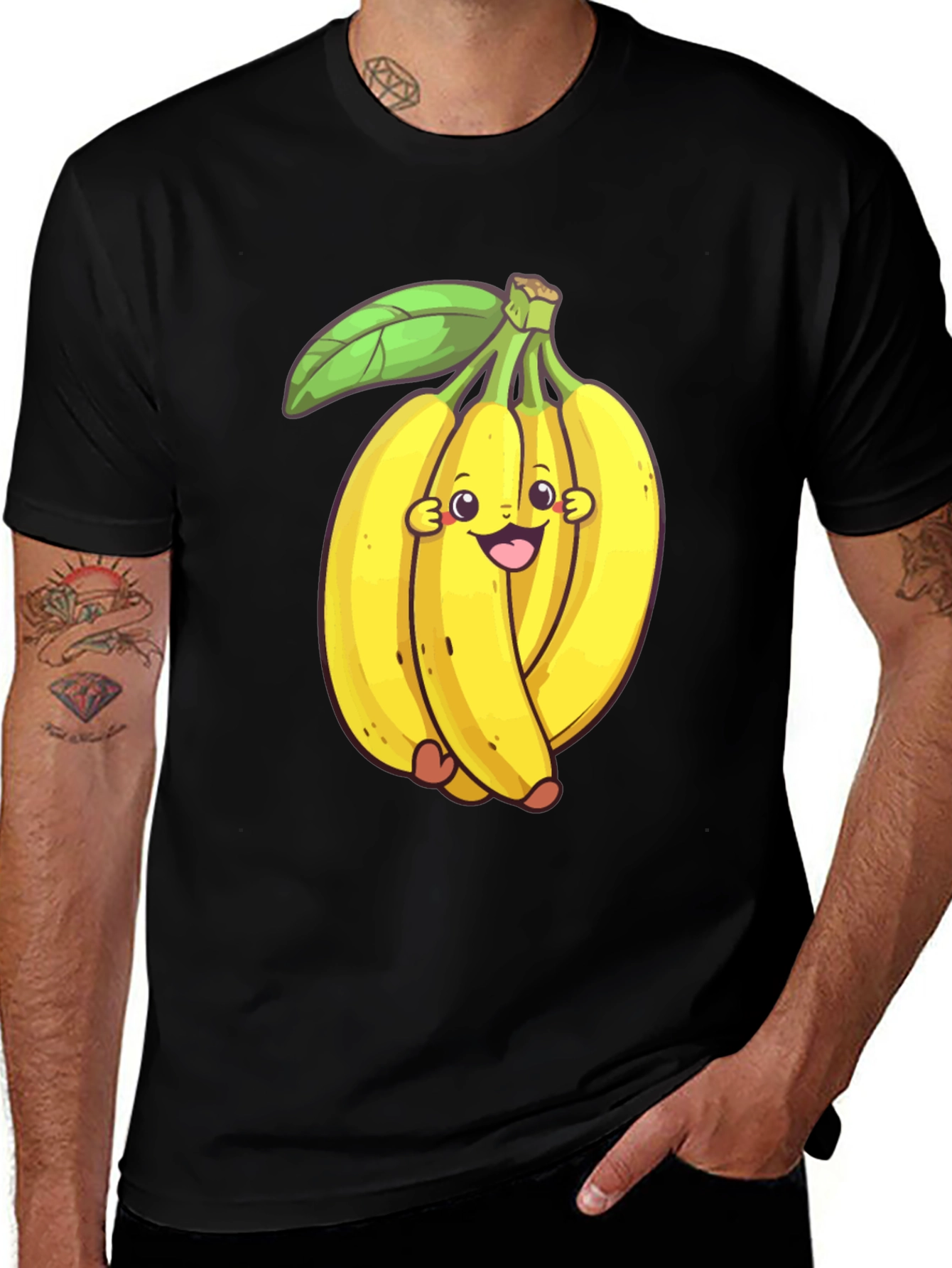 Black Funny Banana Cartoon Black T-Shirt main image