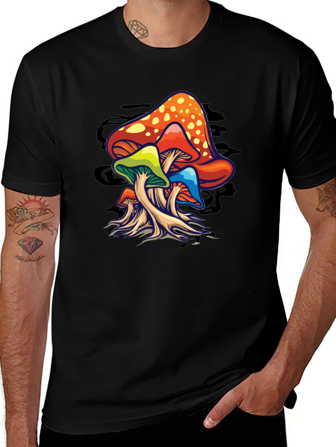 Variant 27 of Psychedelic Mushroom Graphic T-Shirt - Black
