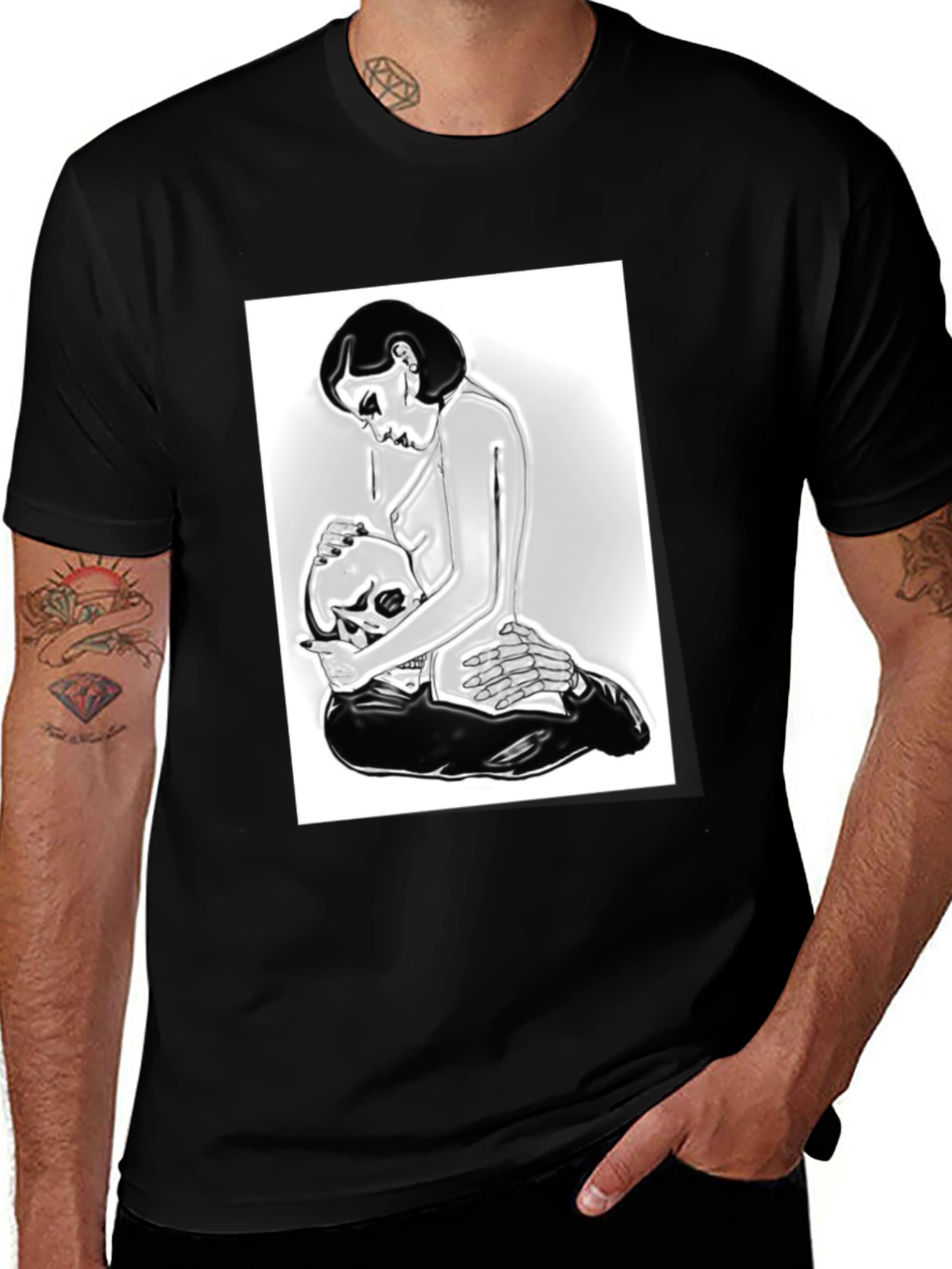 Variant 14 of Edgy Graphic Tee - Skull and Woman Design