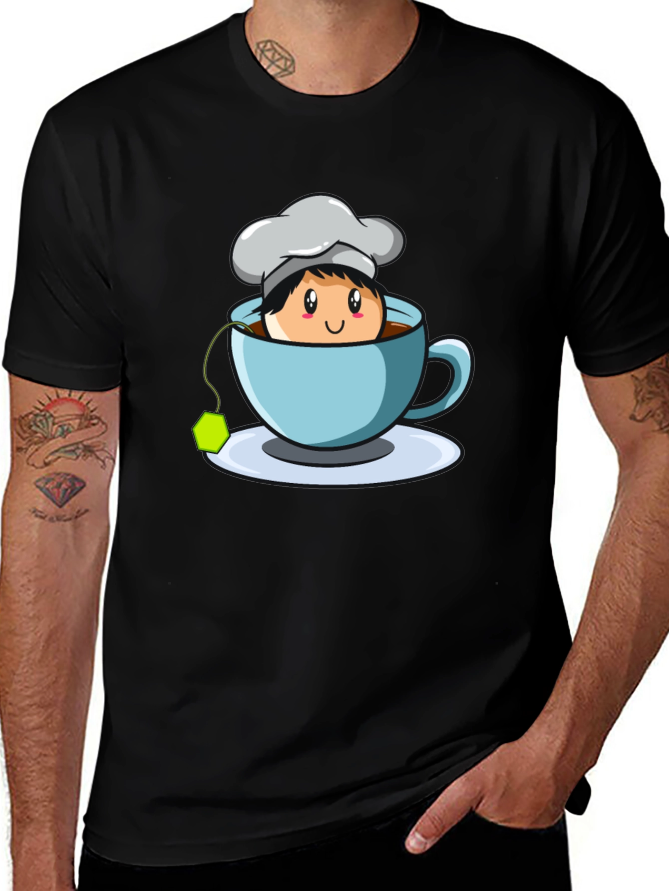 Variant 24 of Chef Tea Cup Graphic T-Shirt - Cute Cartoon Design