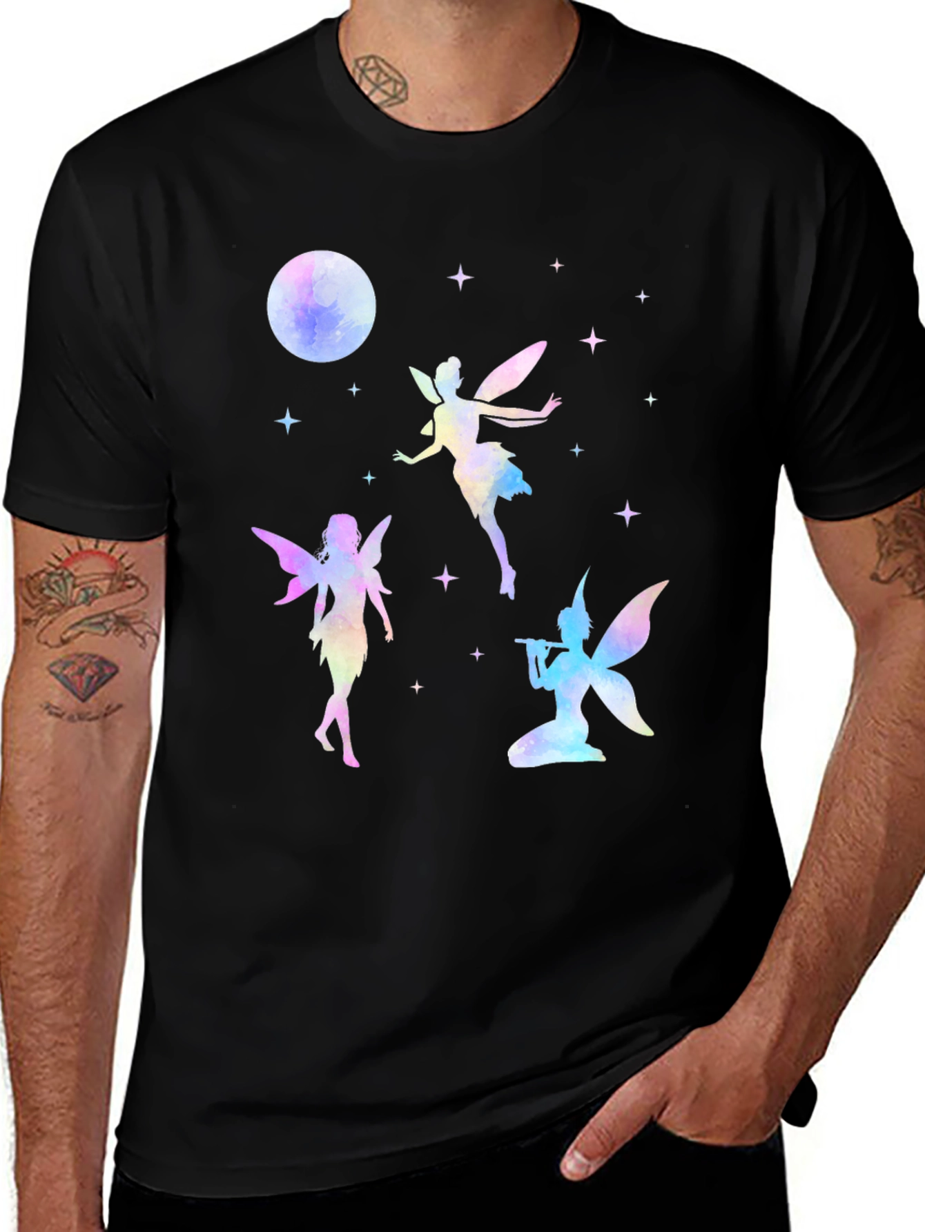 Variant 16 of Fairy Moon Stars Graphic Tee - Whimsical Black T-Shirt