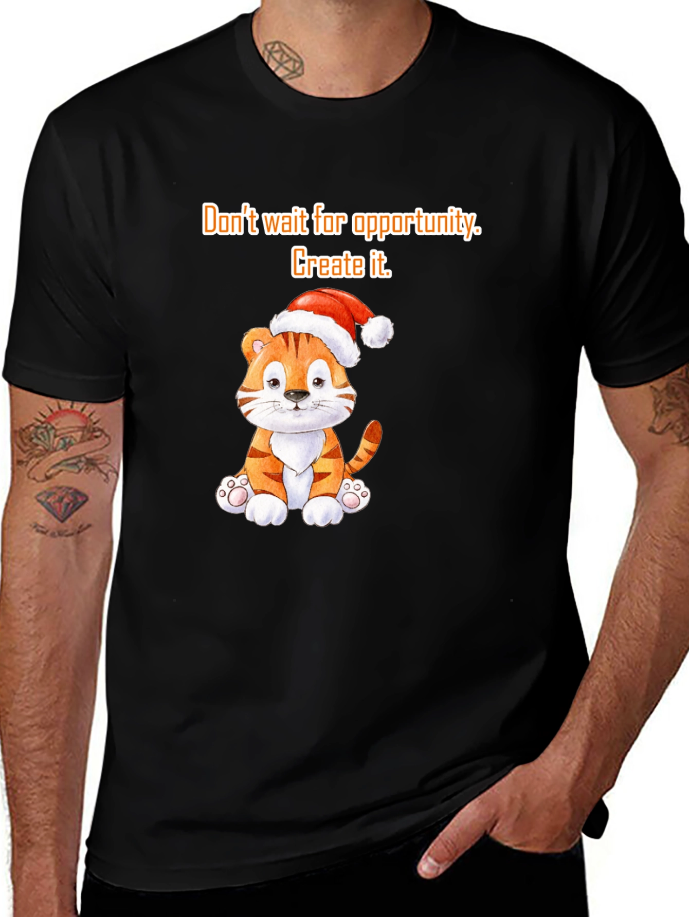 Variant 19 of Opportunity Seeker Tee: Cute Tiger with Santa Hat