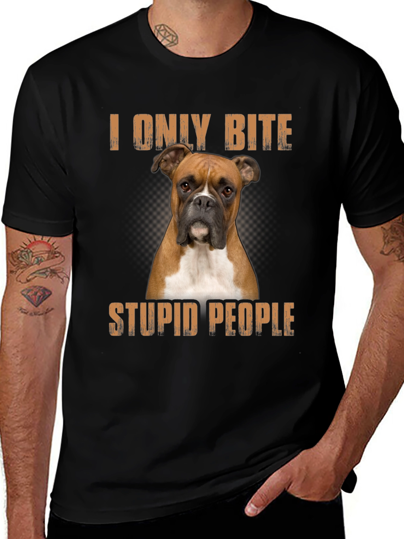 Variant 8 of Boxer Dog "I Only Bite Stupid People" T-Shirt