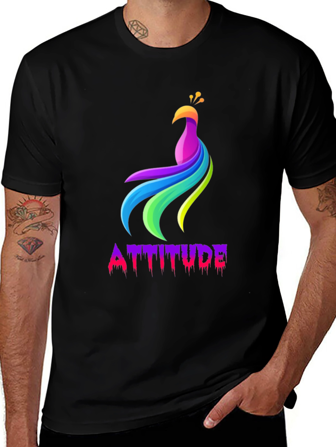 Variant 15 of Men's Black Attitude Peacock Graphic Tee