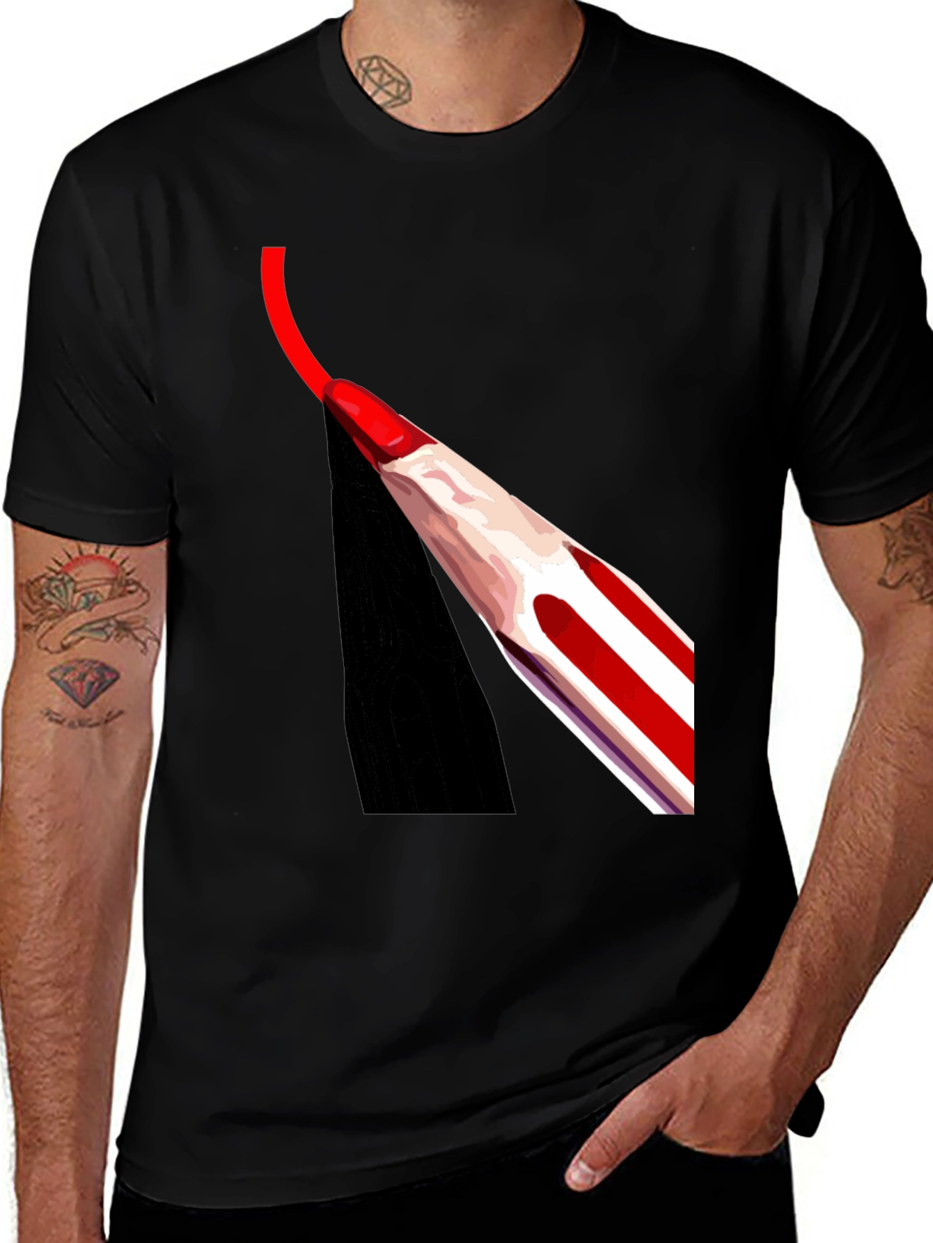 Black Red Pencil Art Black T-Shirt main image