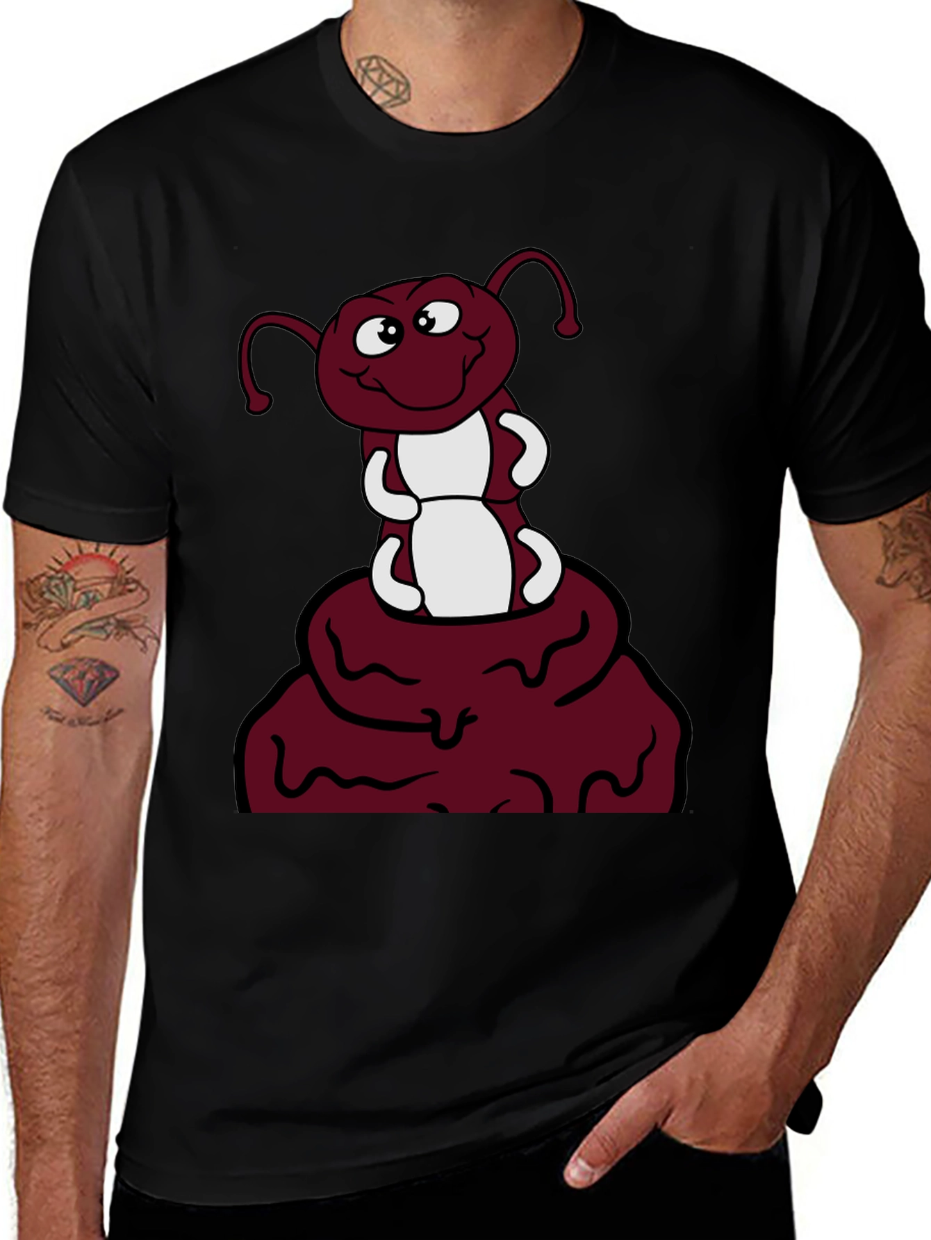 Black Funny Ant Cartoon Graphic Print Tee main image