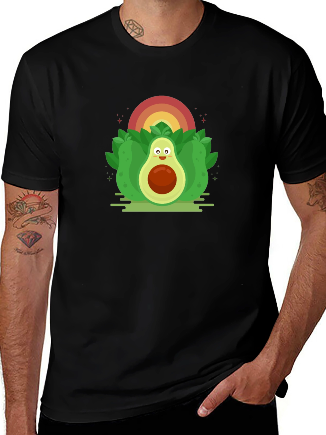 Variant 19 of Avocado Rainbow Graphic Black T-Shirt