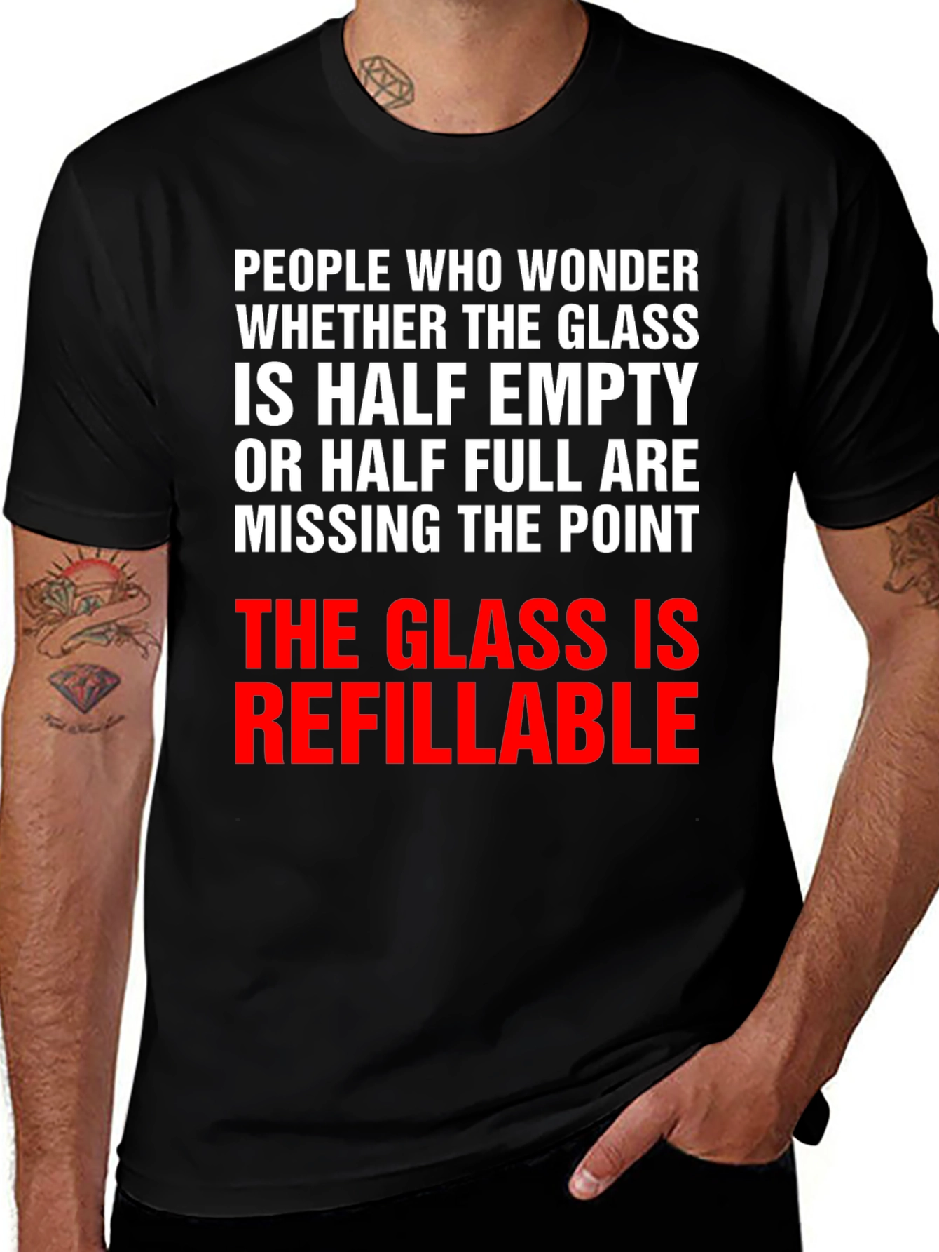 Variant 4 of Refillable Glass T-Shirt - Optimistic Humor Tee