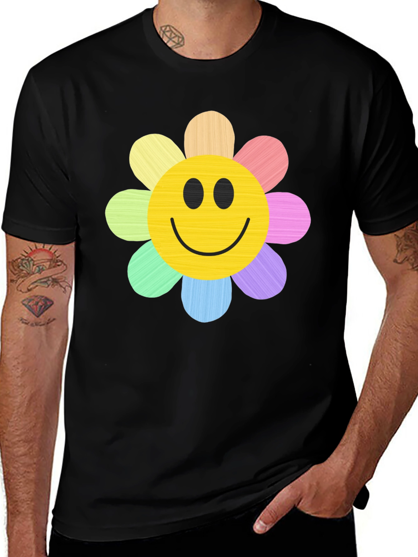 Variant 25 of Smiley Flower Graphic Tee - Black