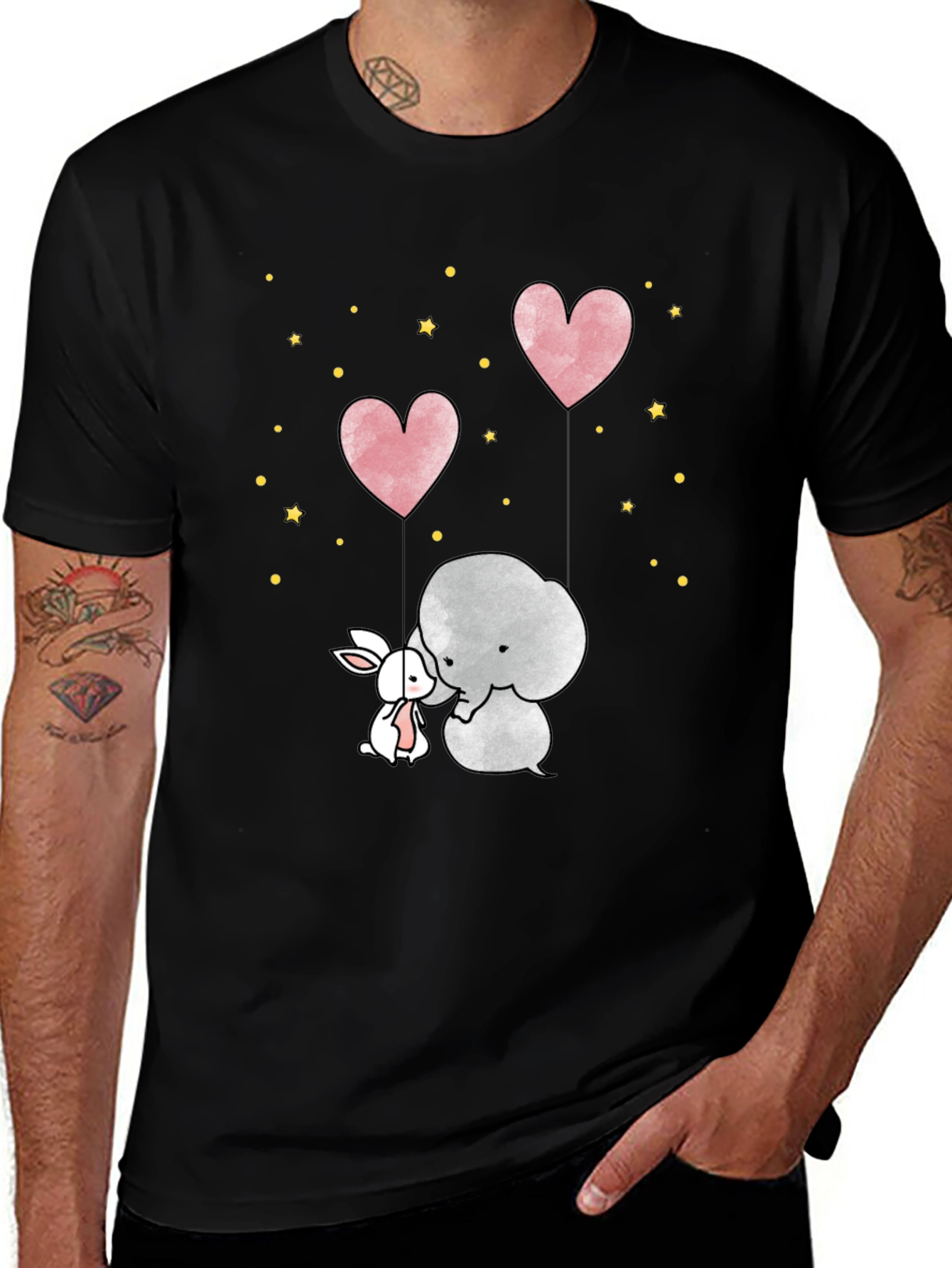 Variant 19 of Cute Elephant & Bunny Heart Balloon Black T-Shirt