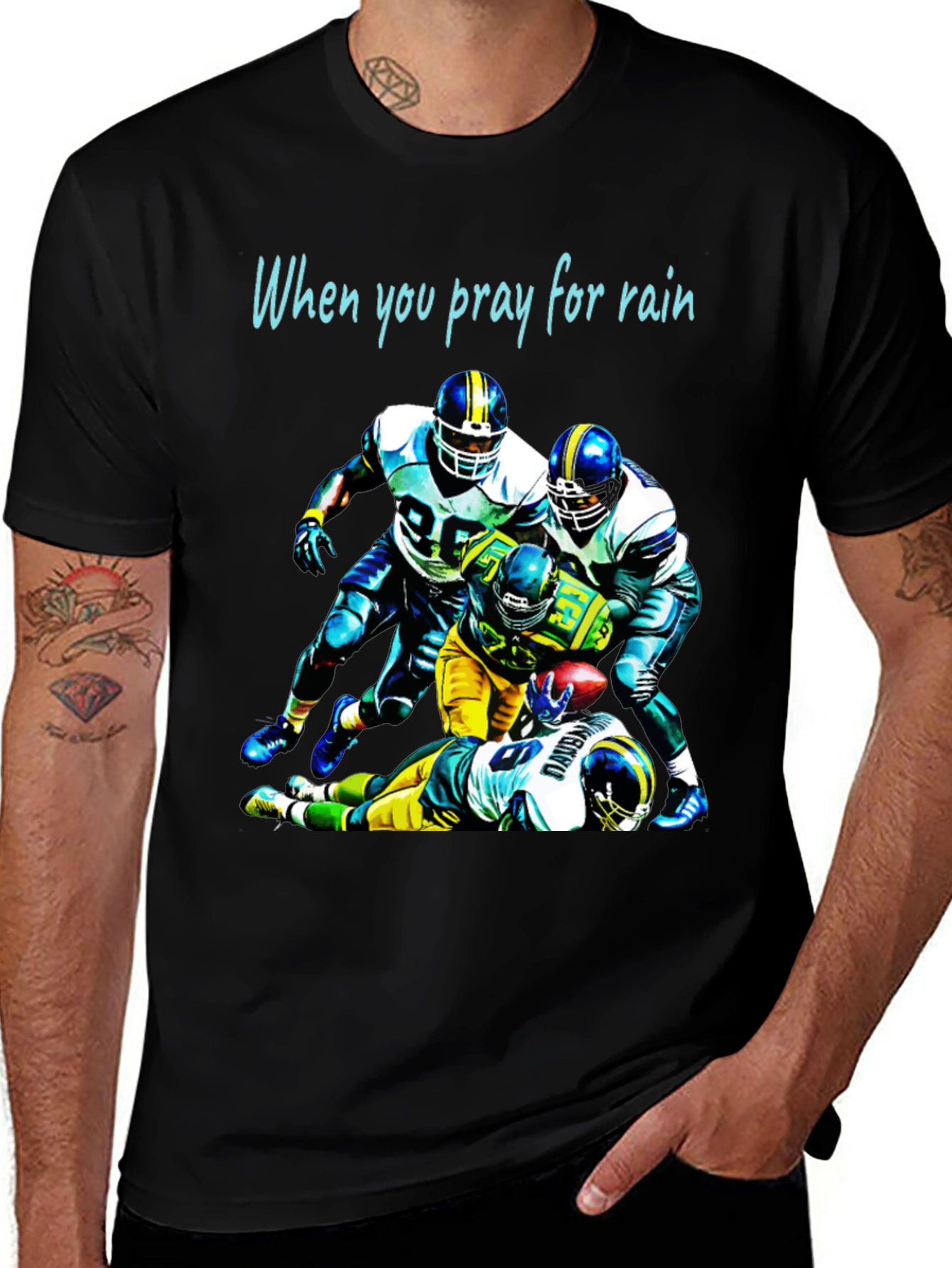 Variant 27 of Football Graphic Tee: Pray for Rain