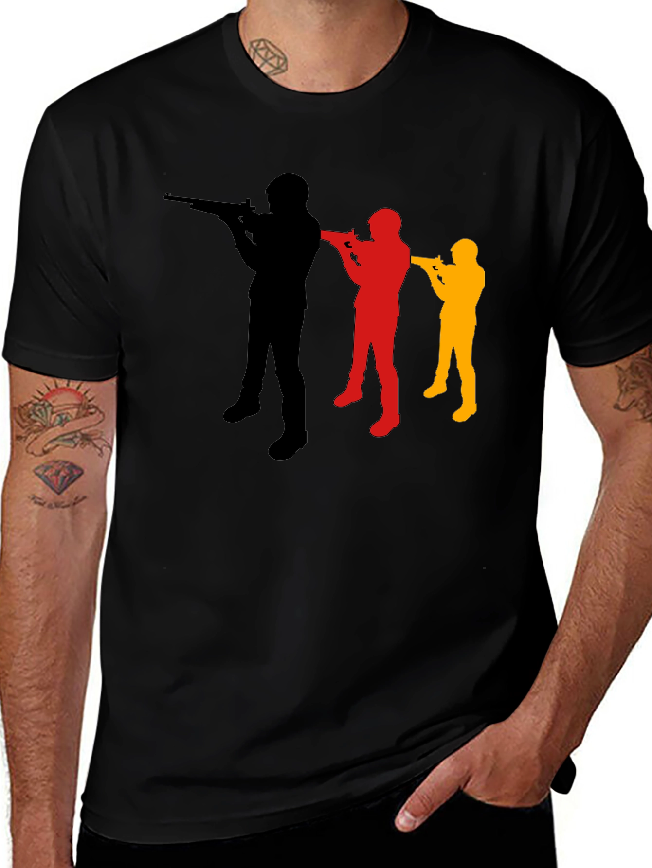 Variant 9 of Men's Black Graphic T-Shirt with Soldier Design