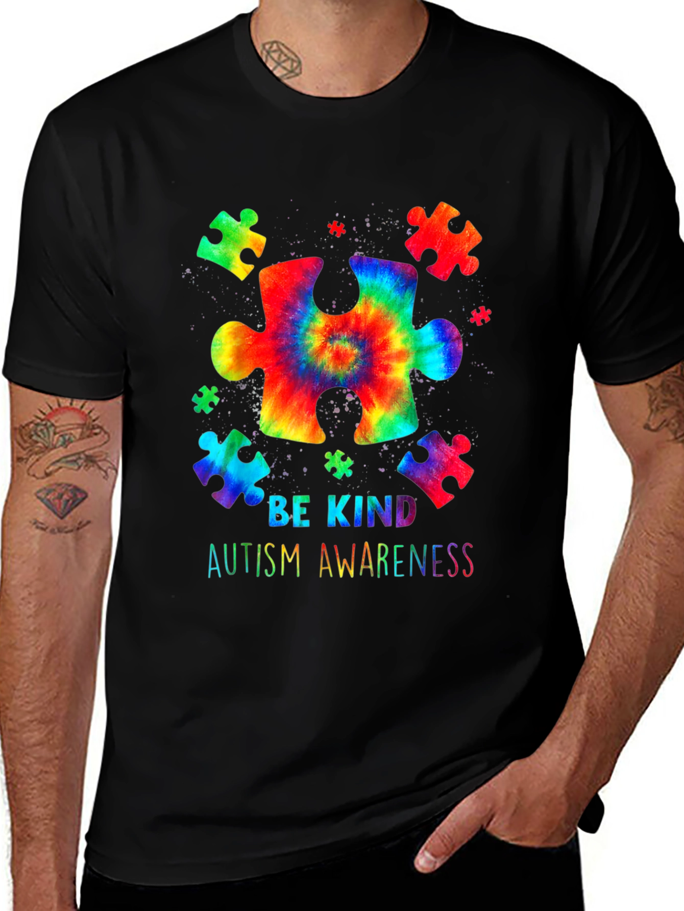Autism Awareness Be Kind Tie Dye Puzzle T-Shirt