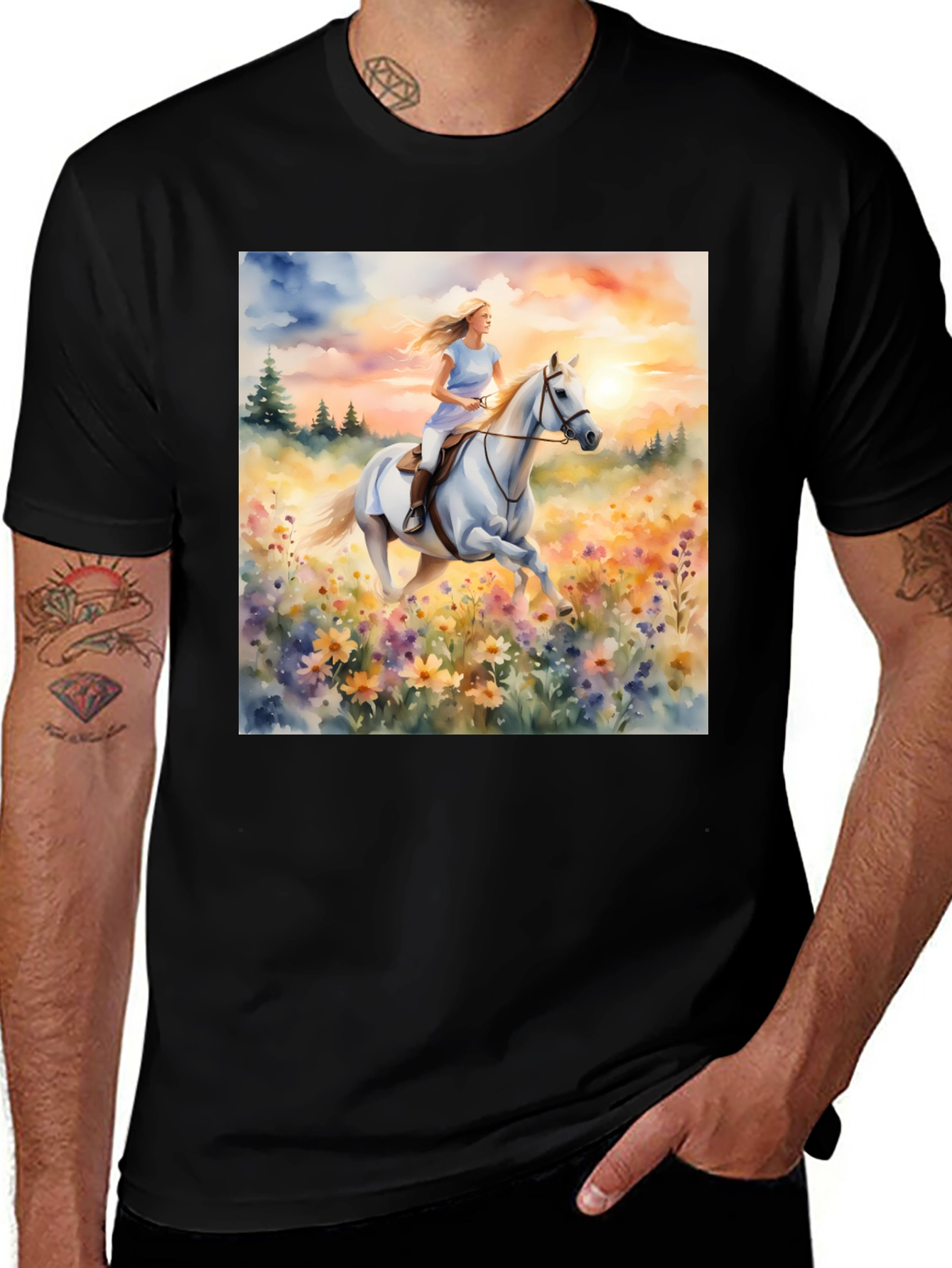 Variant 7 of Watercolor Horse Rider Unisex T-Shirt