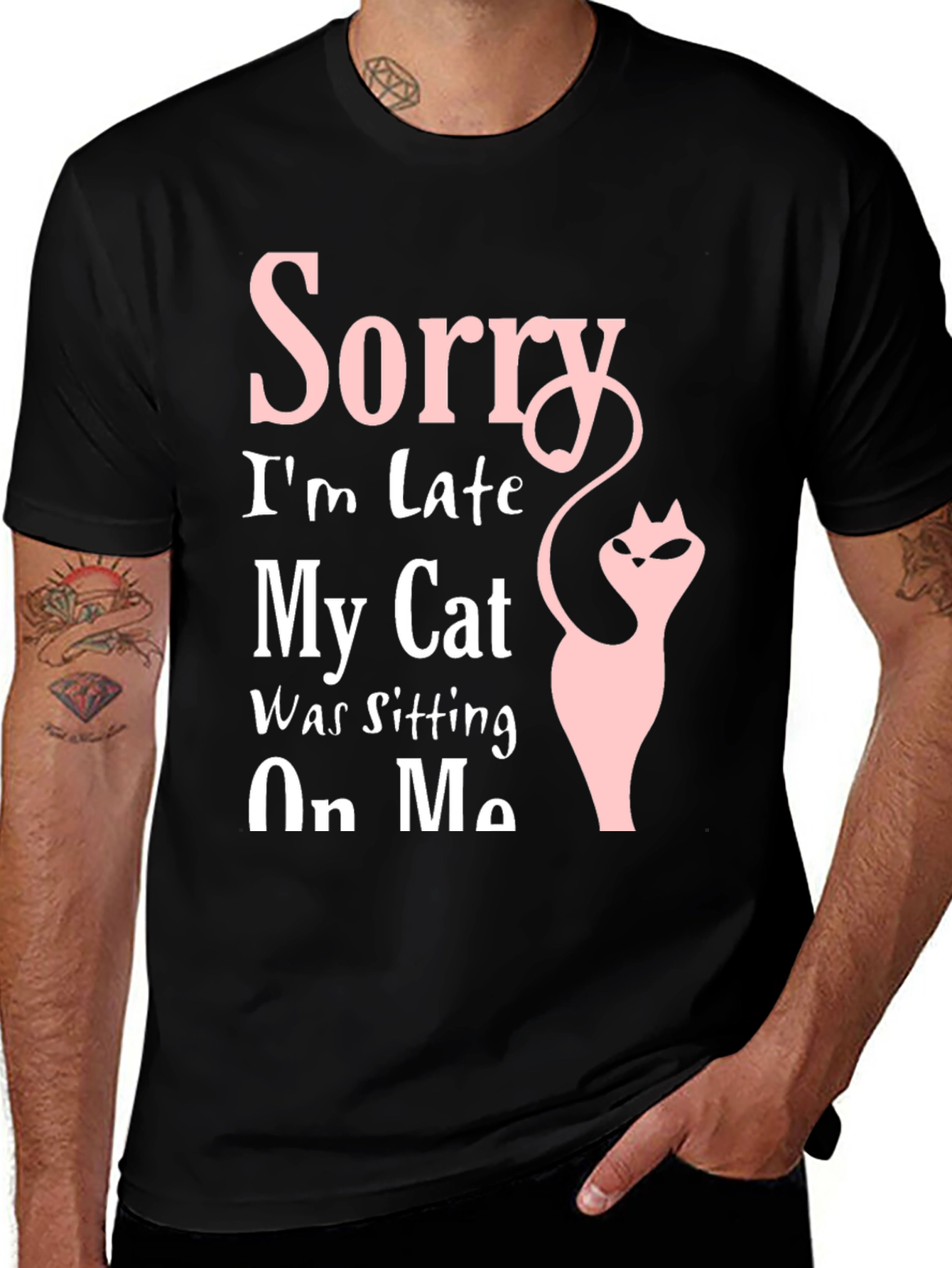 Variant 9 of Funny Cat Sitting T-Shirt - Sorry I'm Late