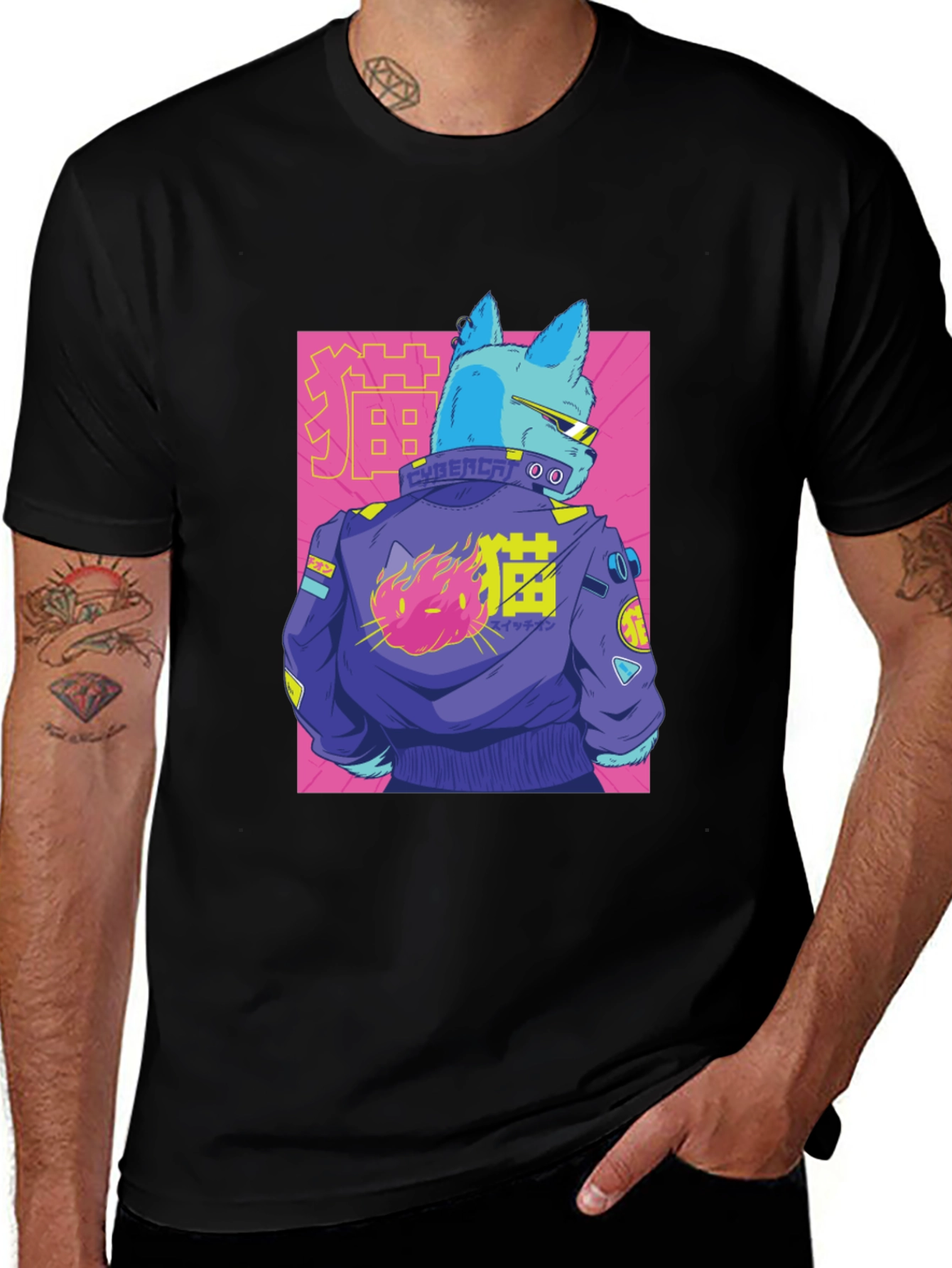 Cybercat Graphic T-Shirt - Anime Style