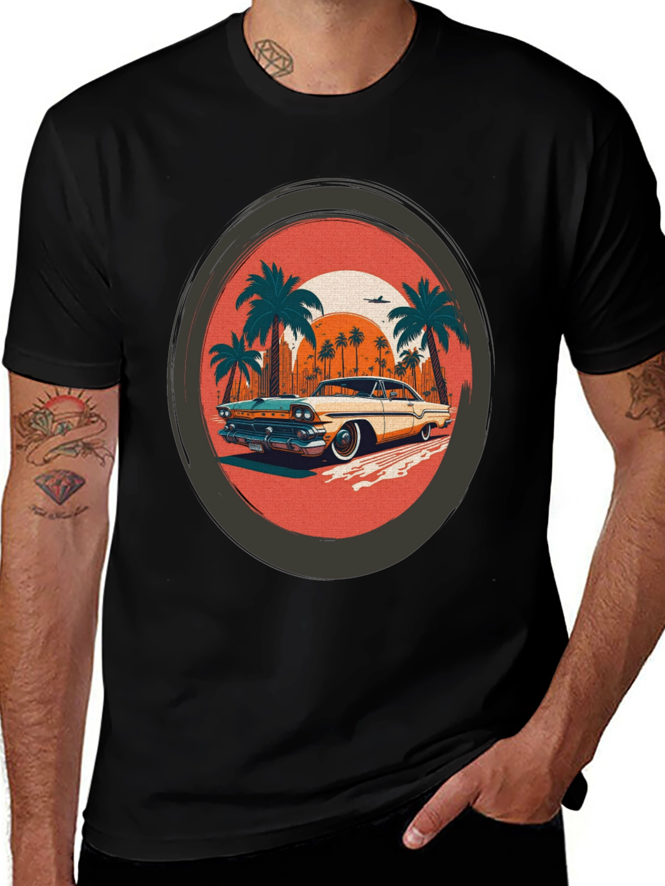 Variant 18 of Retro Car & Palm Tree Graphic Tee