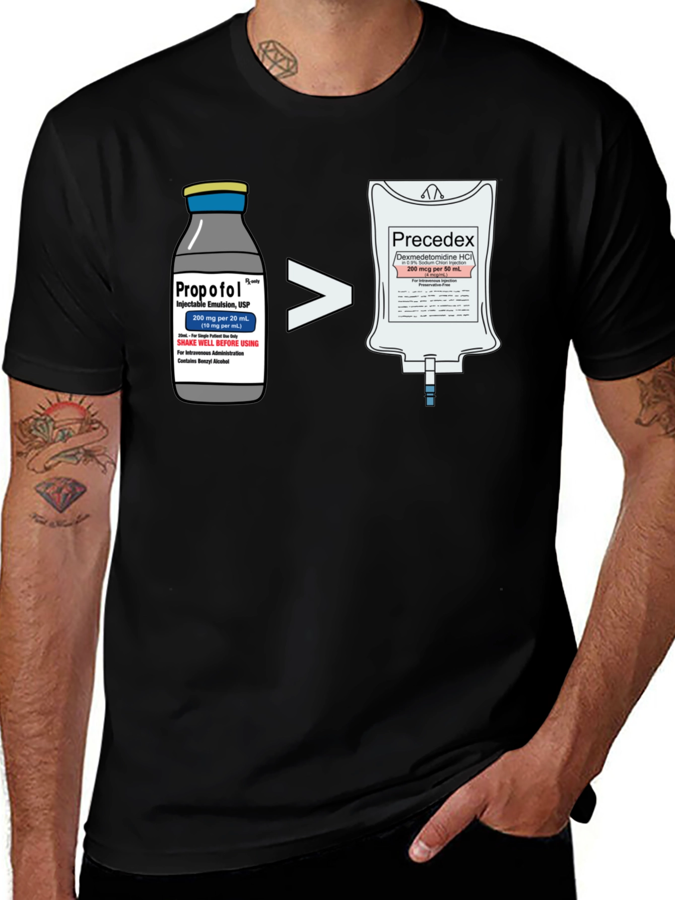 Variant 6 of Medical Humor T-Shirt: Propofol vs Precedex