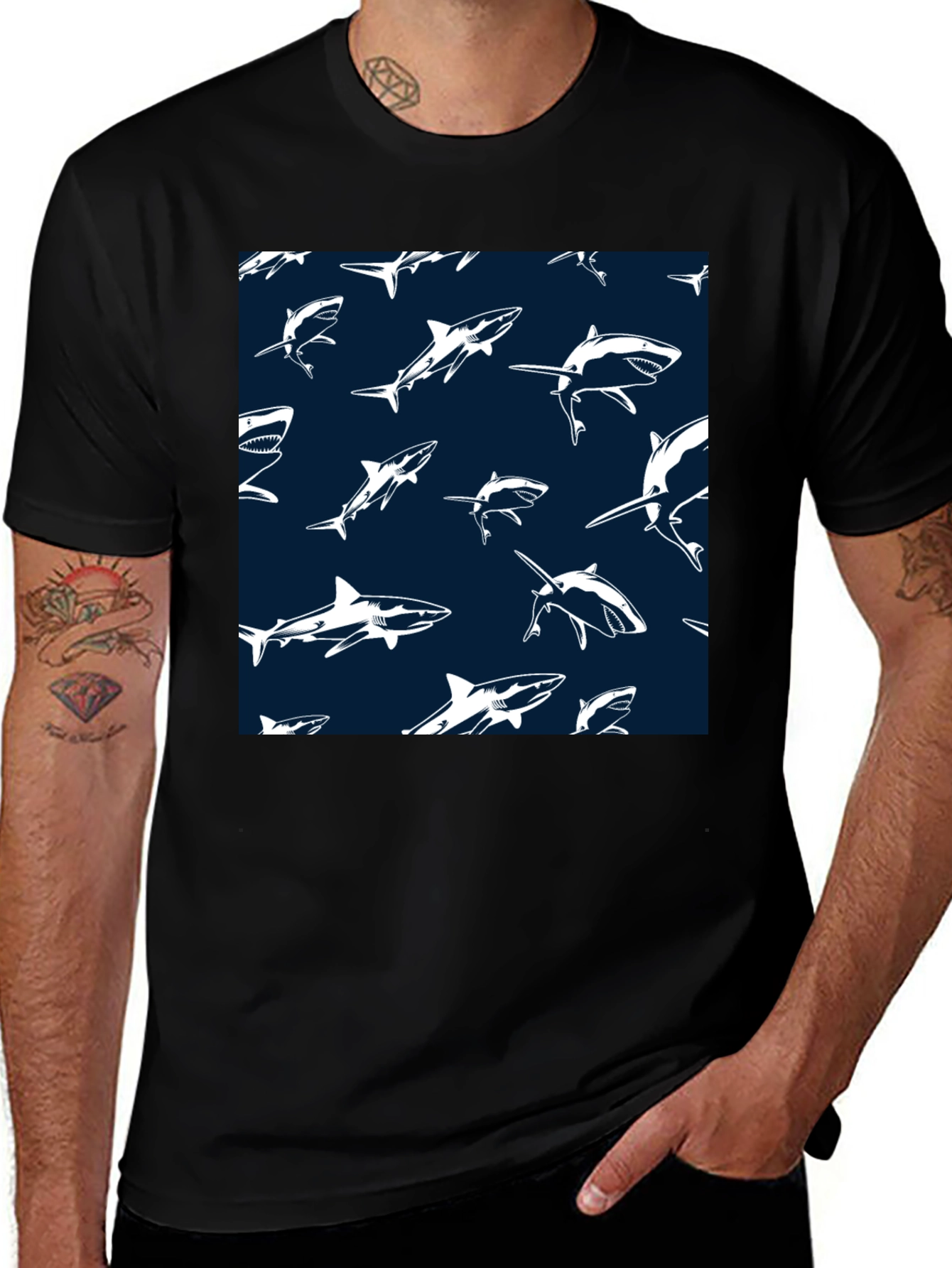 Variant 29 of Shark Pattern T-Shirt - Cool Graphic Tee