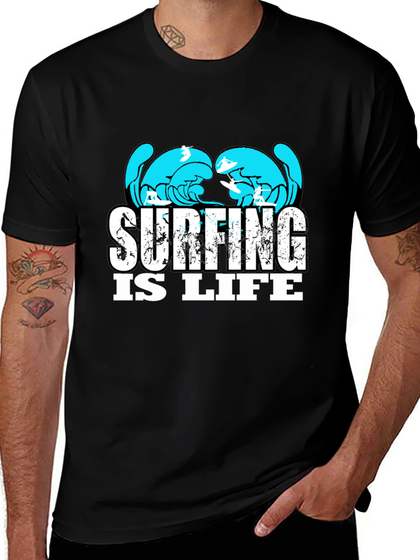 Variant 24 of Surfing is Life Men's Black Graphic Tee