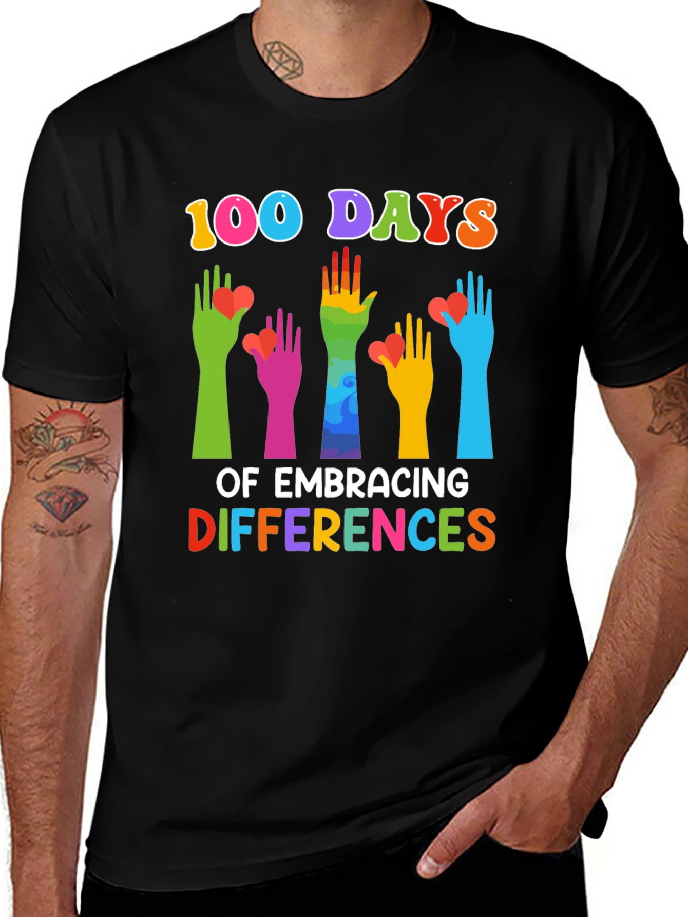 Black 100 Days of Embracing Differences T-Shirt main image