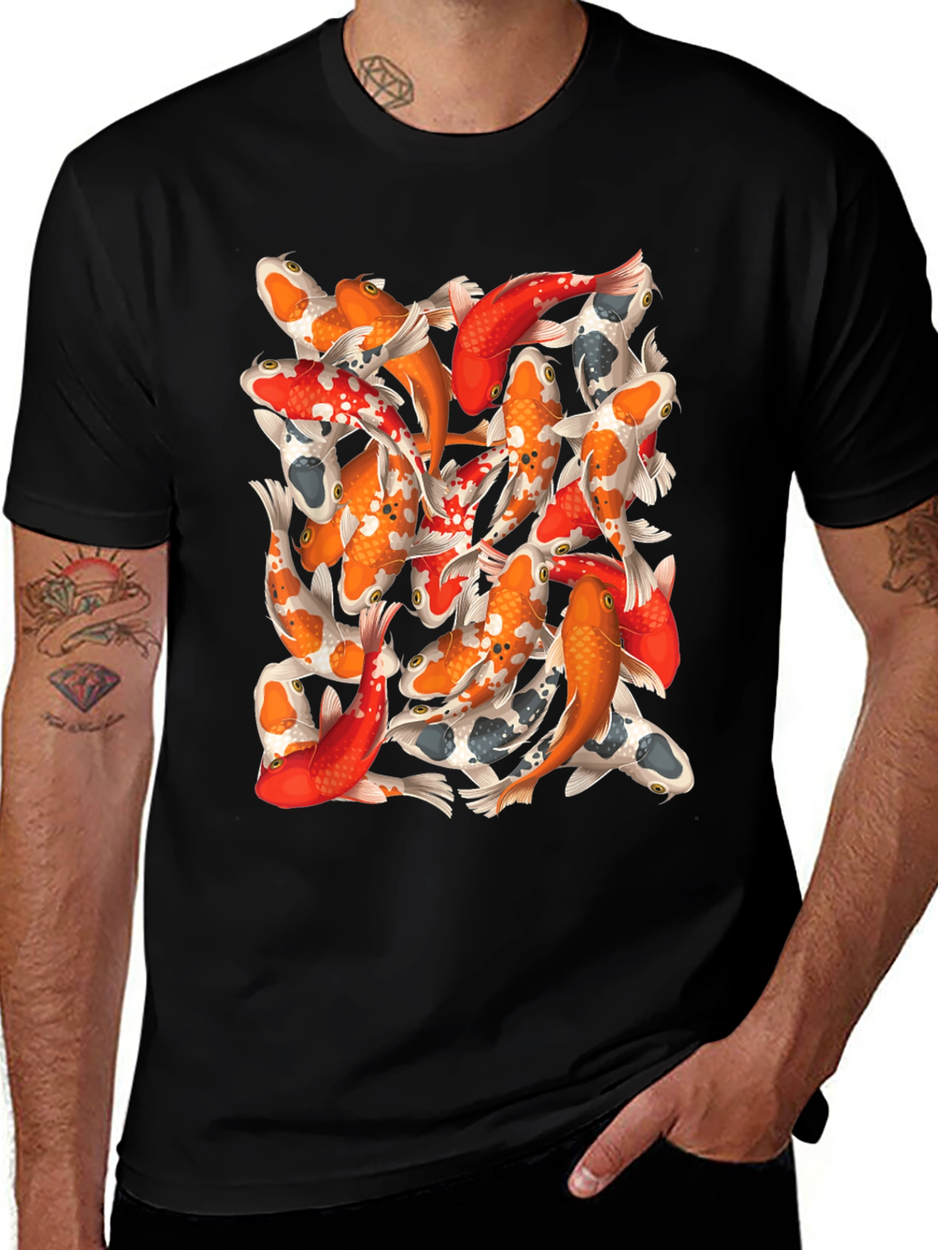 Variant 29 of Koi Fish Graphic Tee - Black Cotton T-Shirt