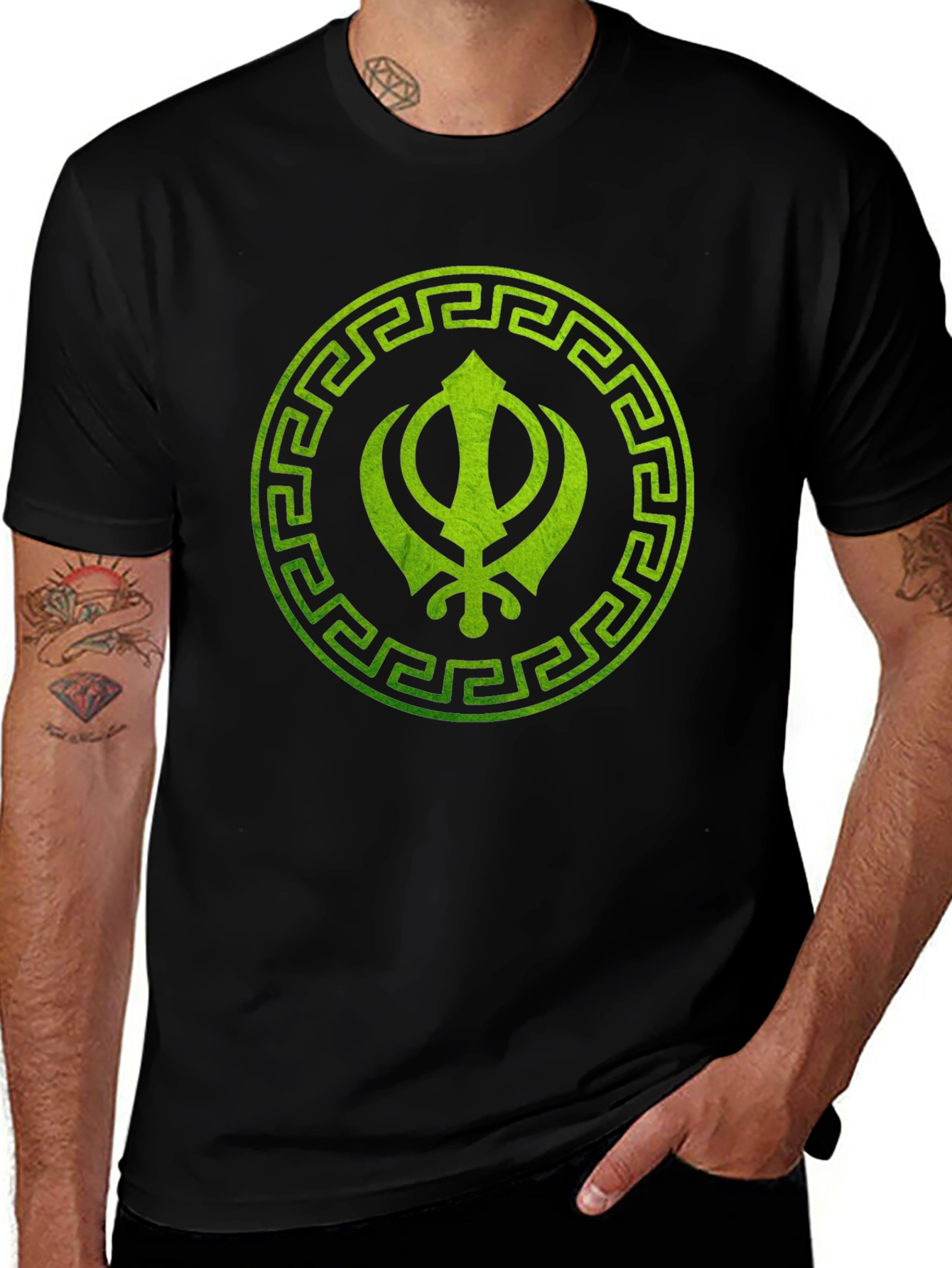 Variant 19 of Sikh Symbol Printed Black T-Shirt