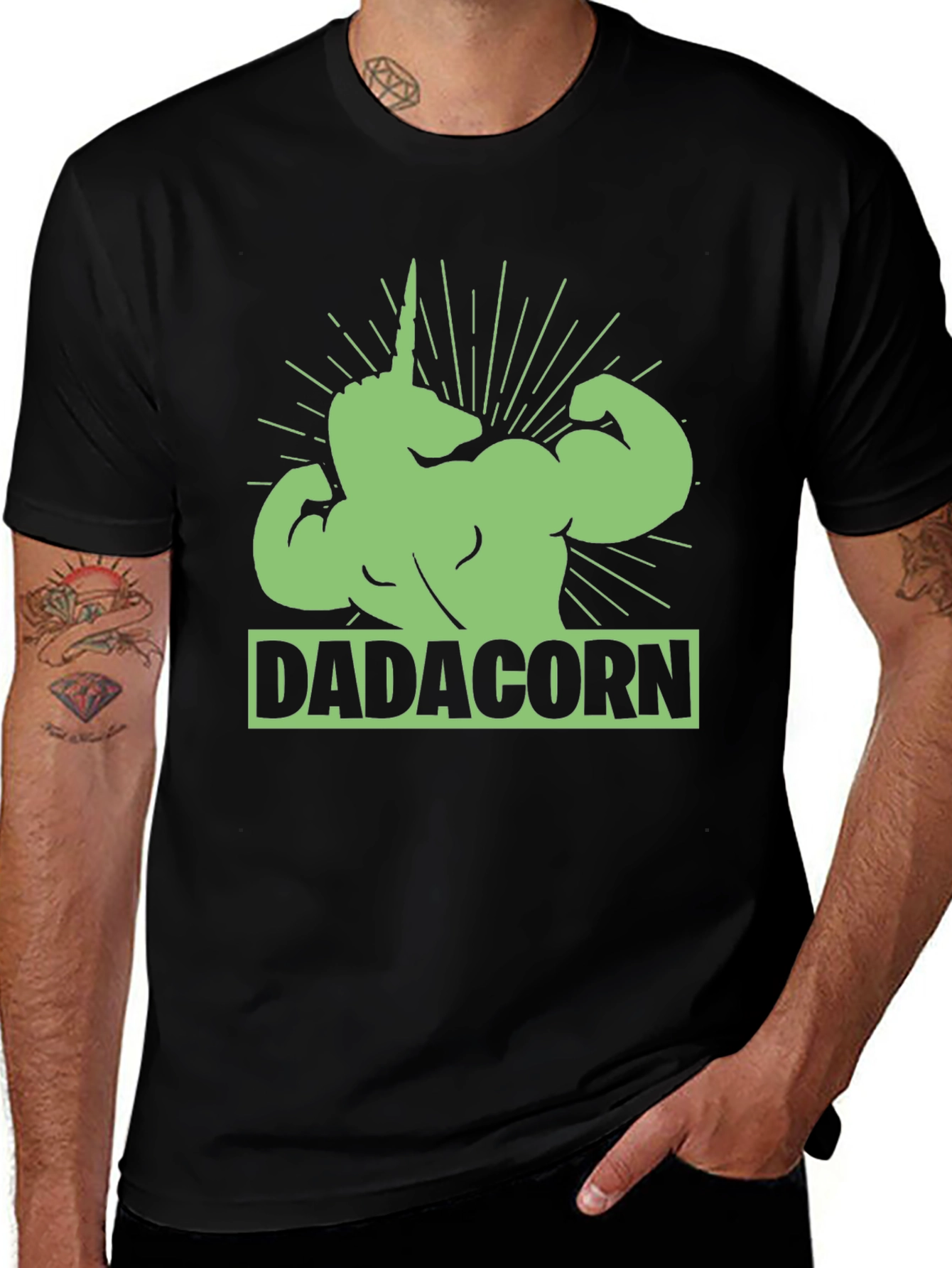 Dadacorn Black T-Shirt - Muscled Unicorn Graphic Tee