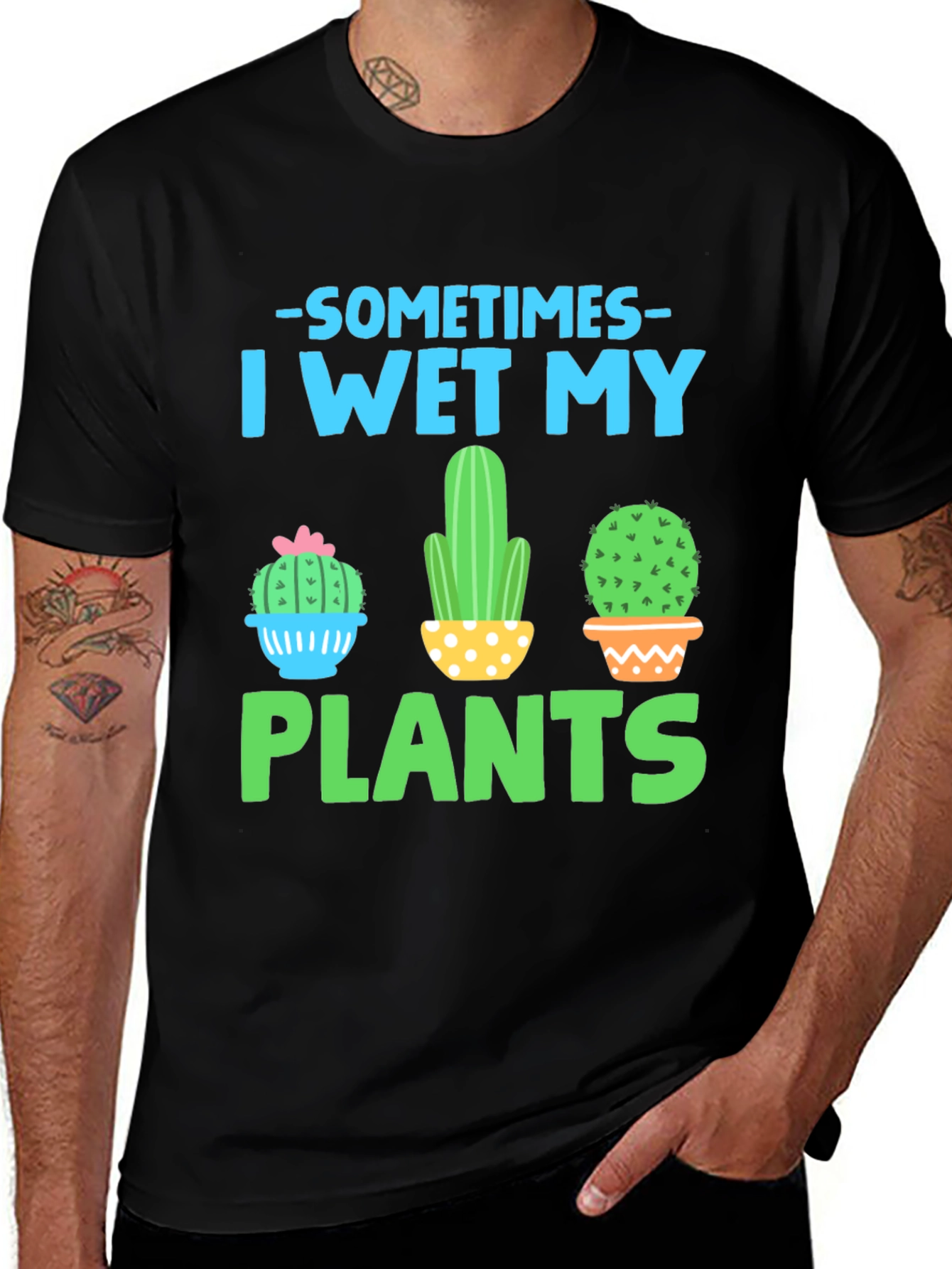Variant 23 of Funny "I Wet My Plants" Cactus Graphic Tee