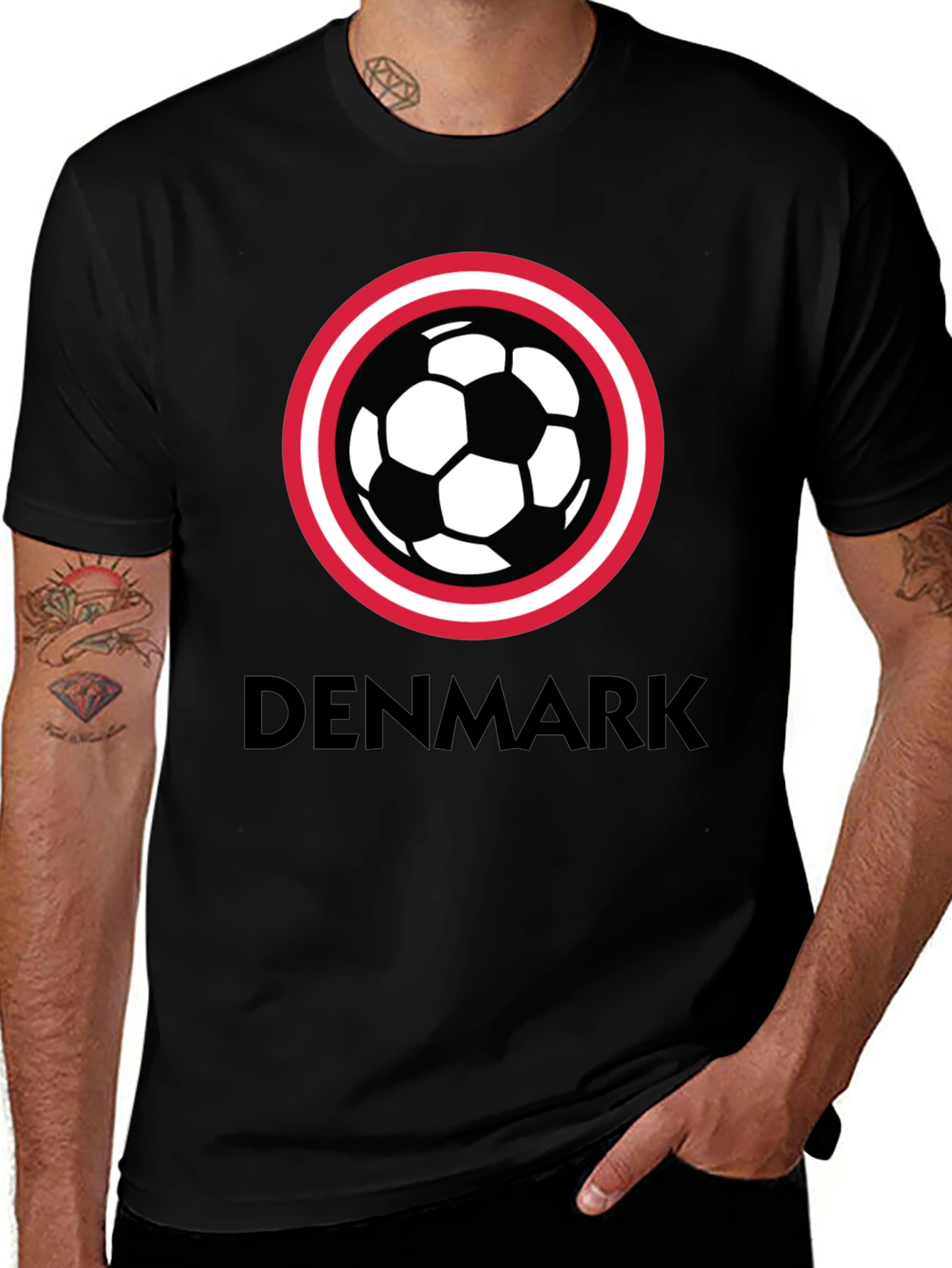 Denmark Soccer Ball T-Shirt - Black Graphic Tee