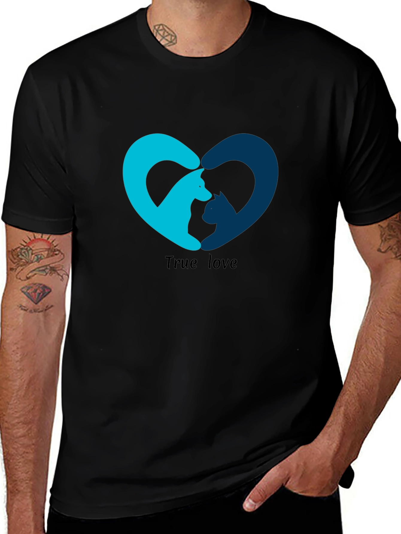 Variant 7 of True Love Dog & Cat Heart T-Shirt - Black