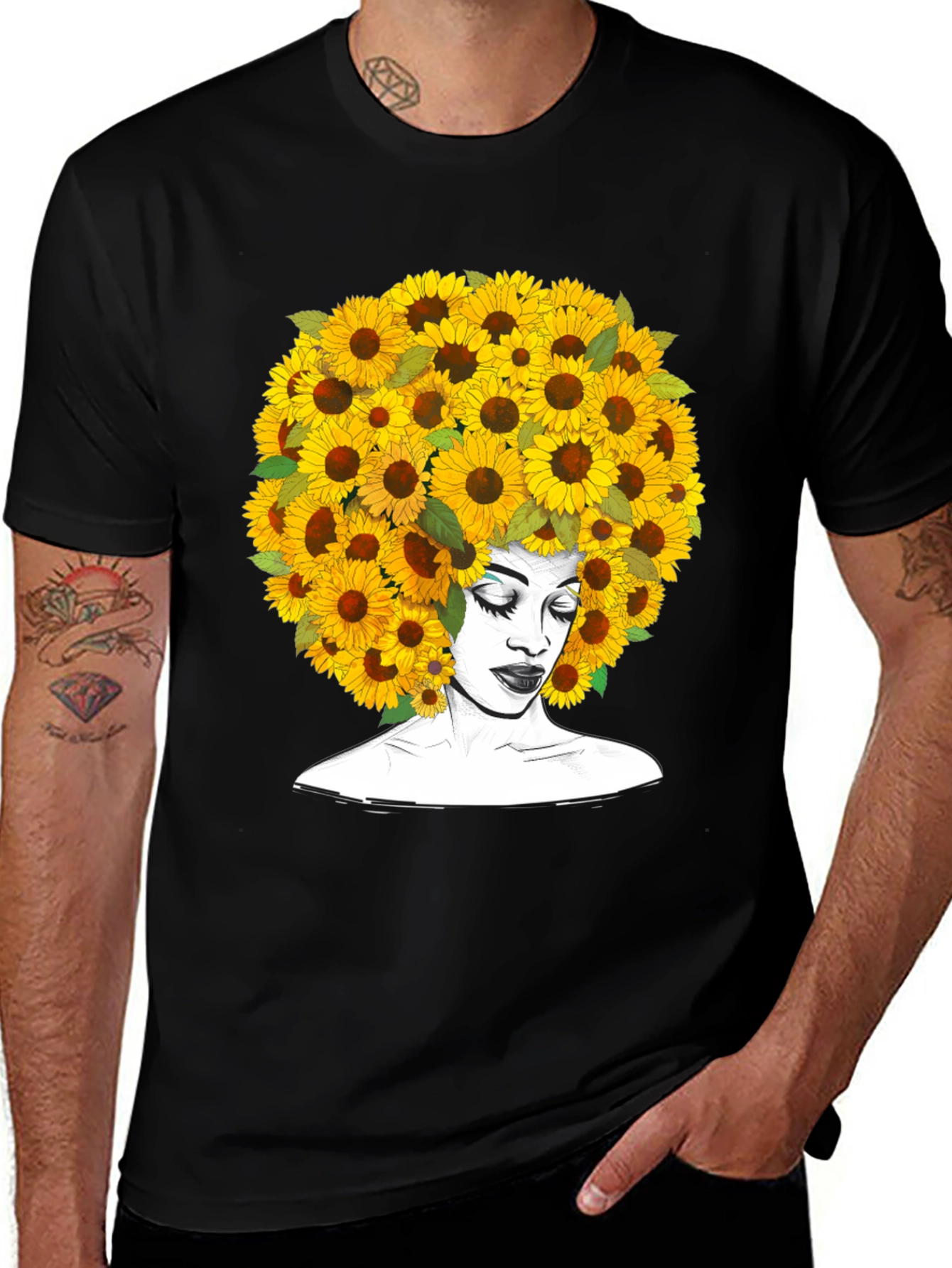 Variant 23 of Sunflower Afro T-Shirt - Black Graphic Tee