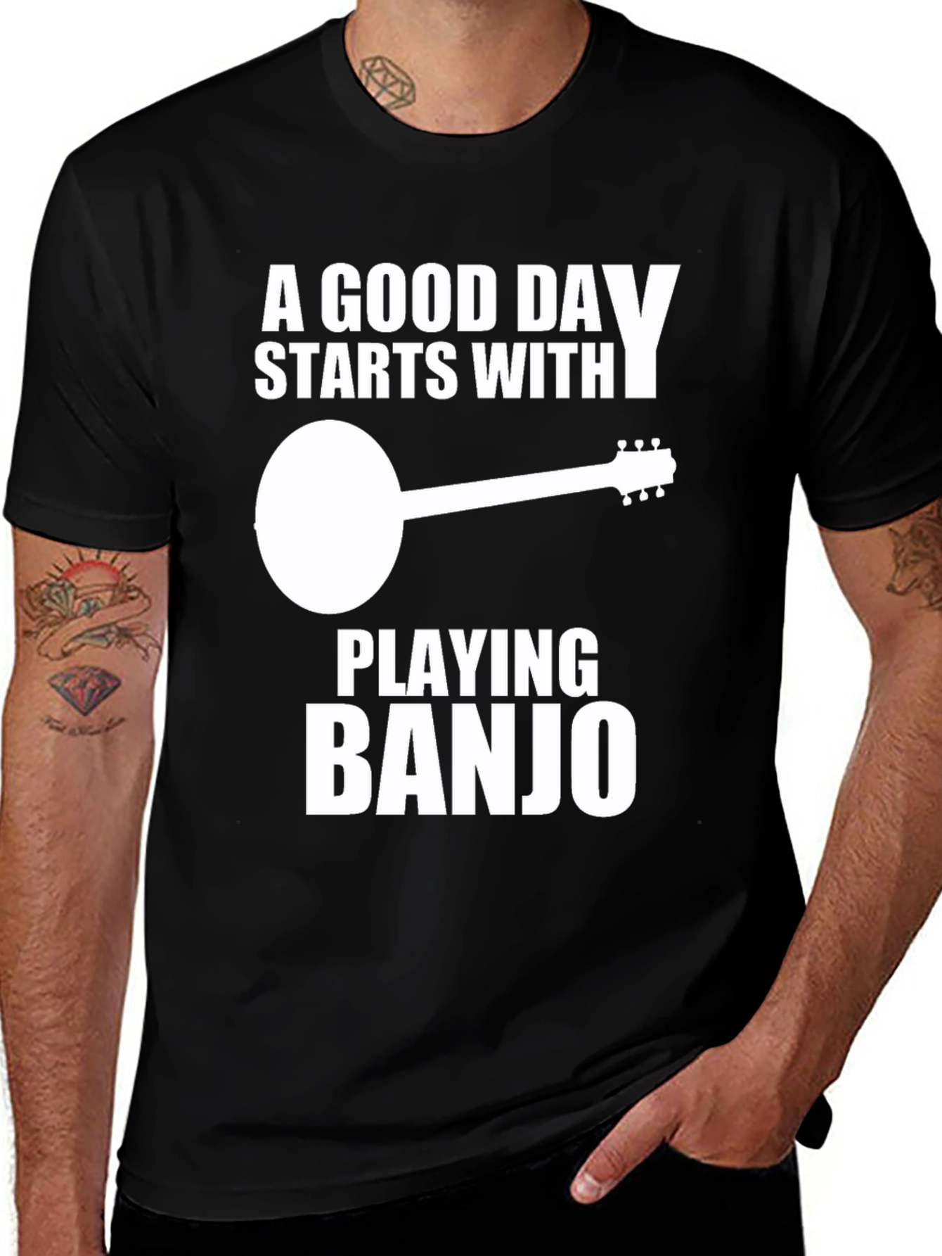 Variant 10 of A Good Day Starts With Playing Banjo Black T-Shirt