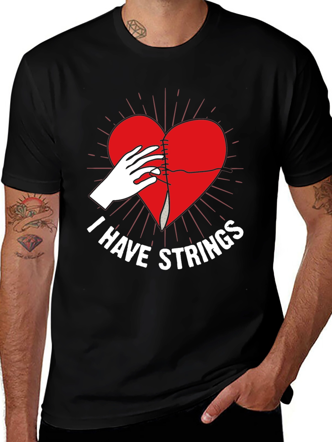 Variant 27 of I Have Strings Graphic T-Shirt - Sewn Heart