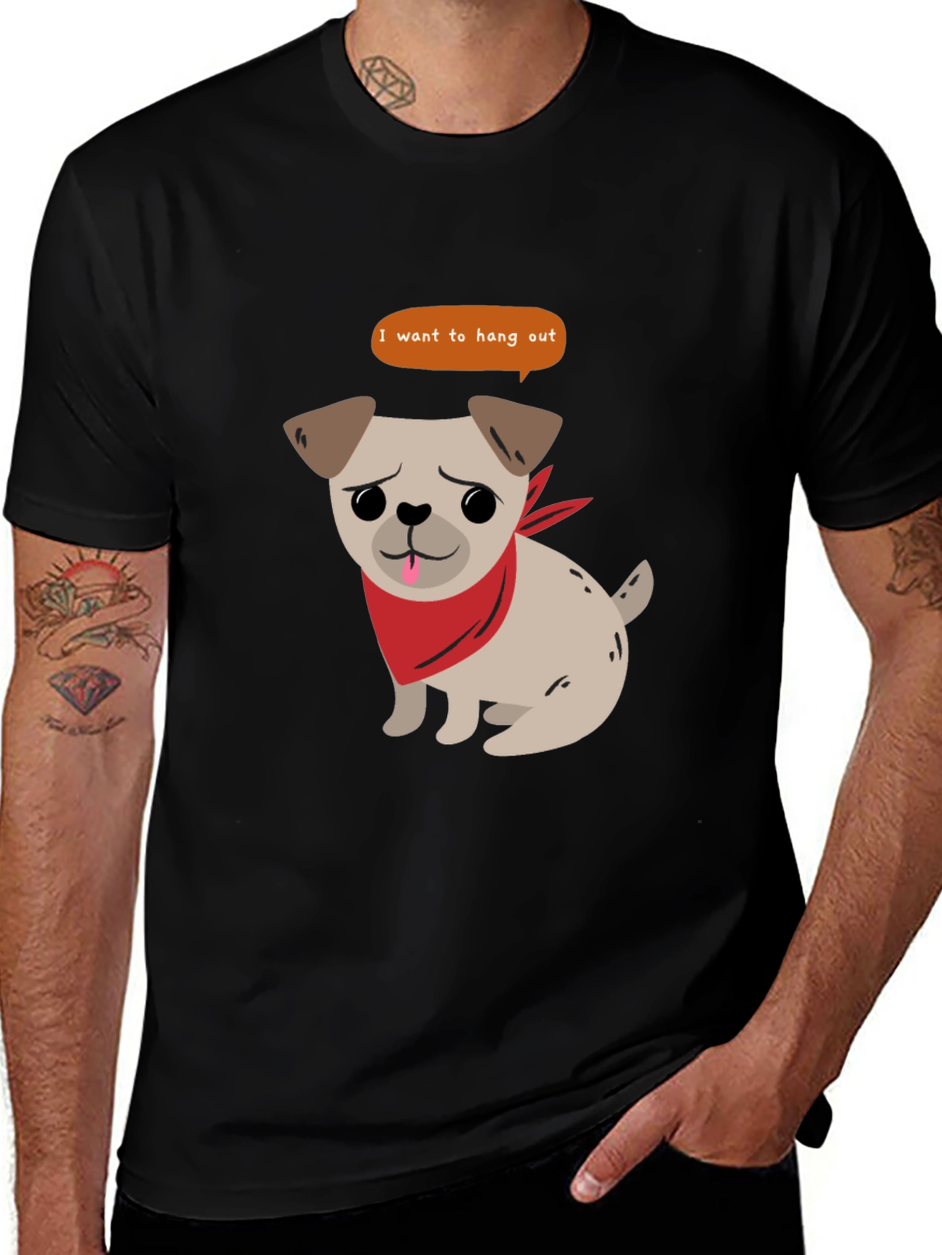 Black Dog Lover Black T-Shirt - "I Want To Hang Out" Graphic Tee main image