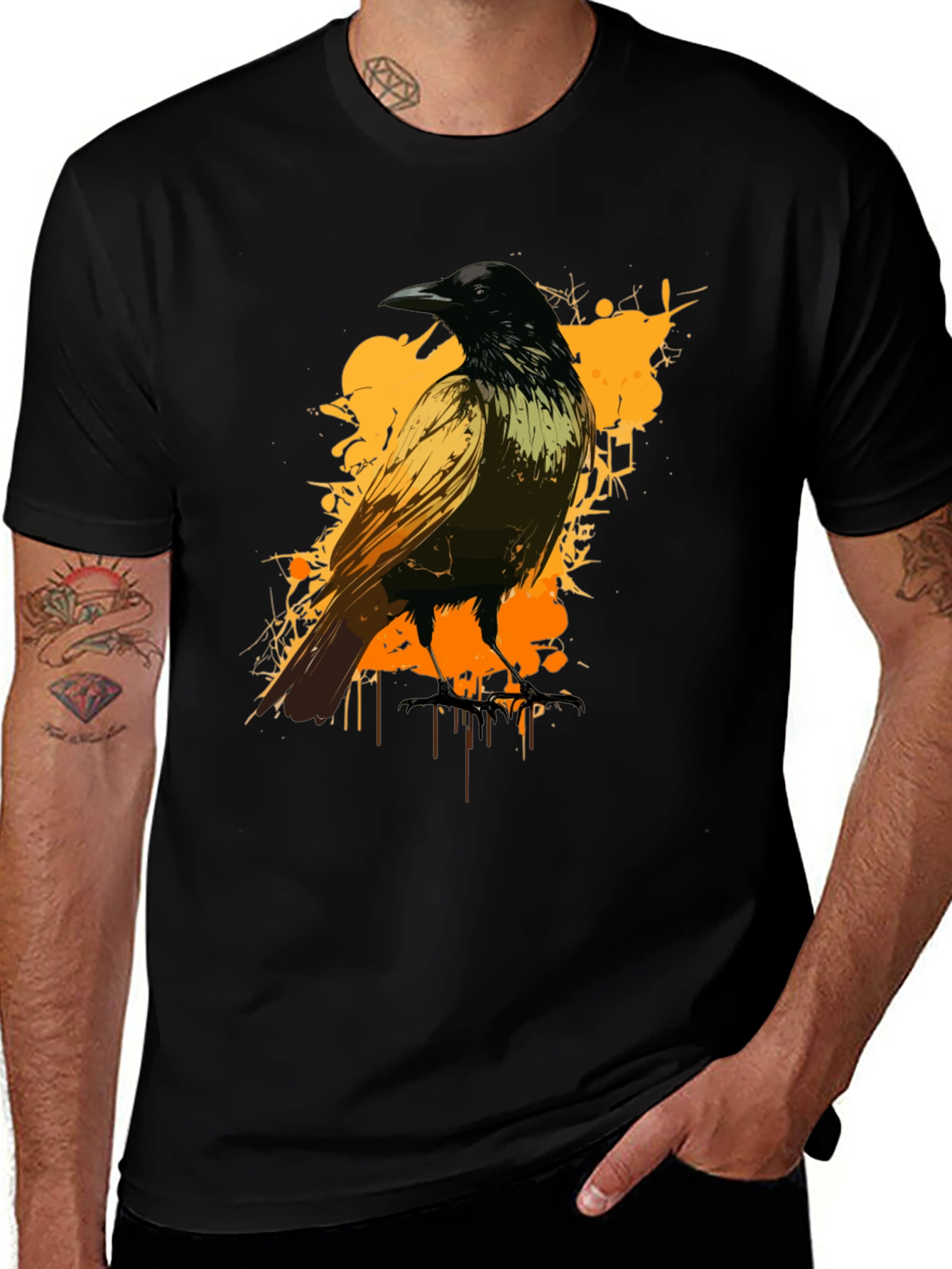 Variant 2 of Raven Graphic Tee - Black Cotton Blend Shirt