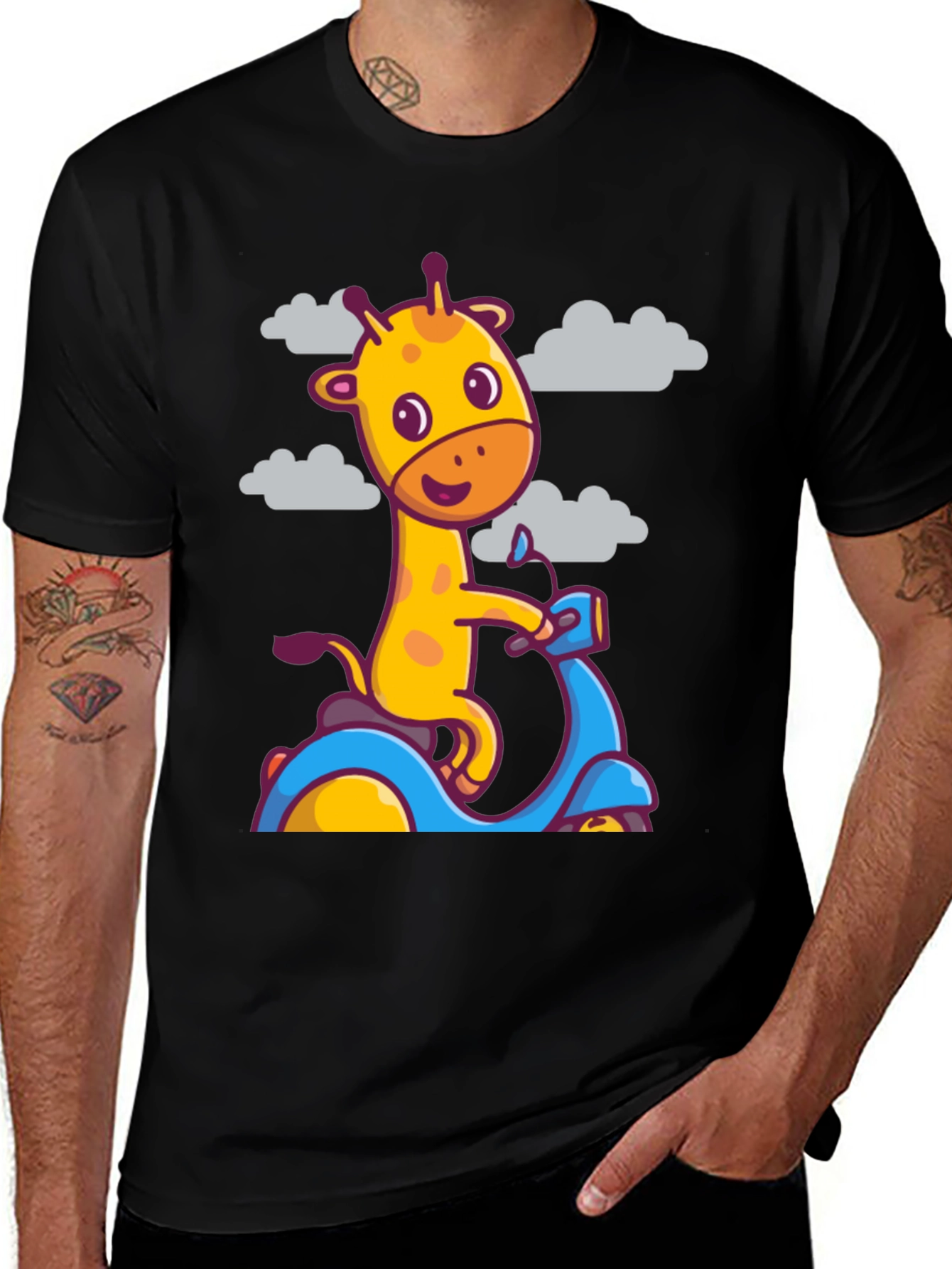 Variant 4 of Giraffe Scooter T-Shirt - Cute Cartoon Design