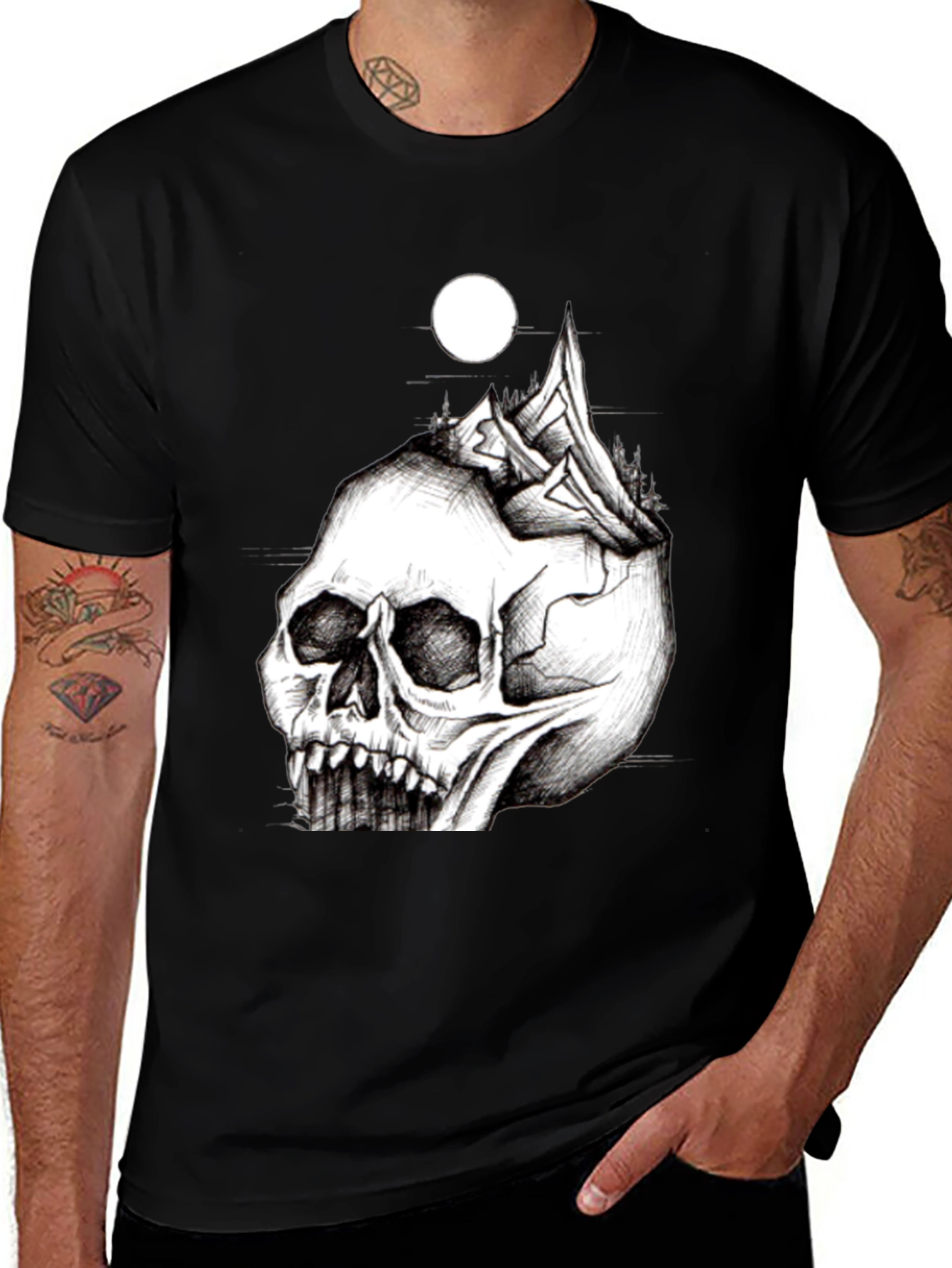 Variant 13 of Skull Mountain Graphic Tee - Black Cotton Blend
