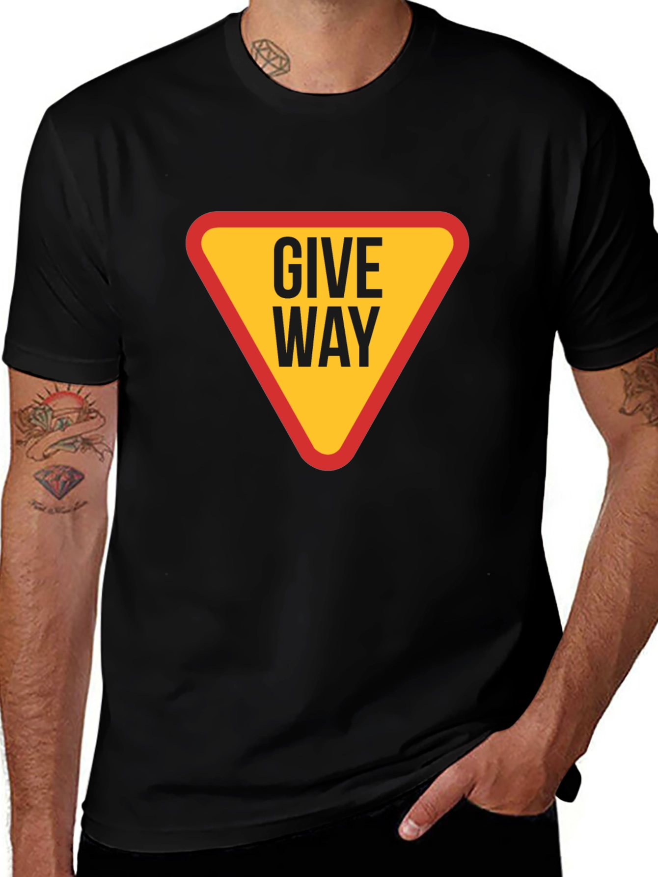 Variant 20 of Give Way Graphic T-Shirt - Black Cotton Tee