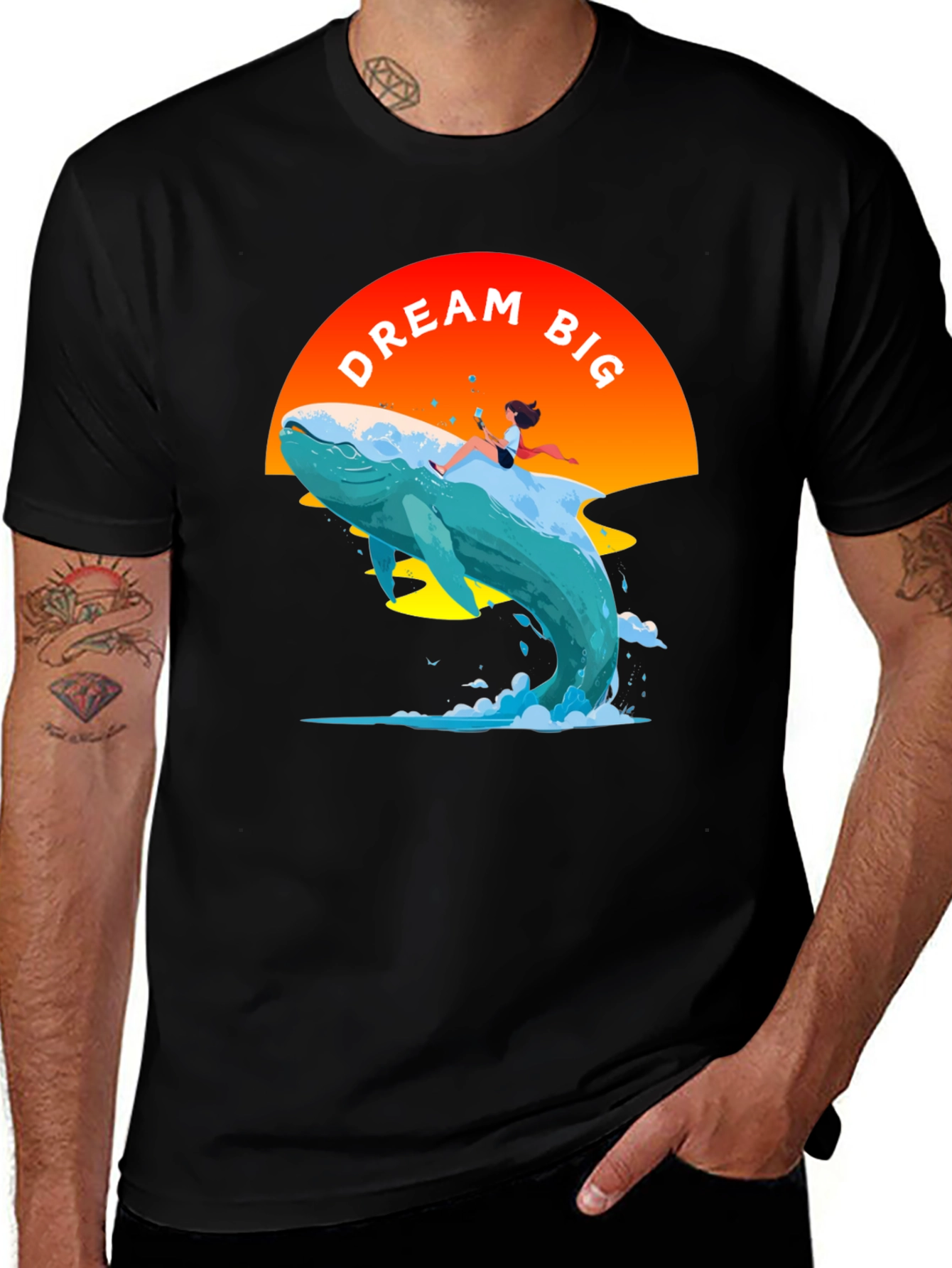 Variant 27 of Dream Big Whale Graphic Tee - Black Cotton T-Shirt