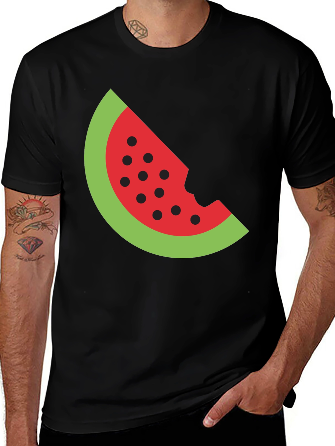 Variant 15 of Watermelon Slice Graphic Tee - Casual Black T-Shirt