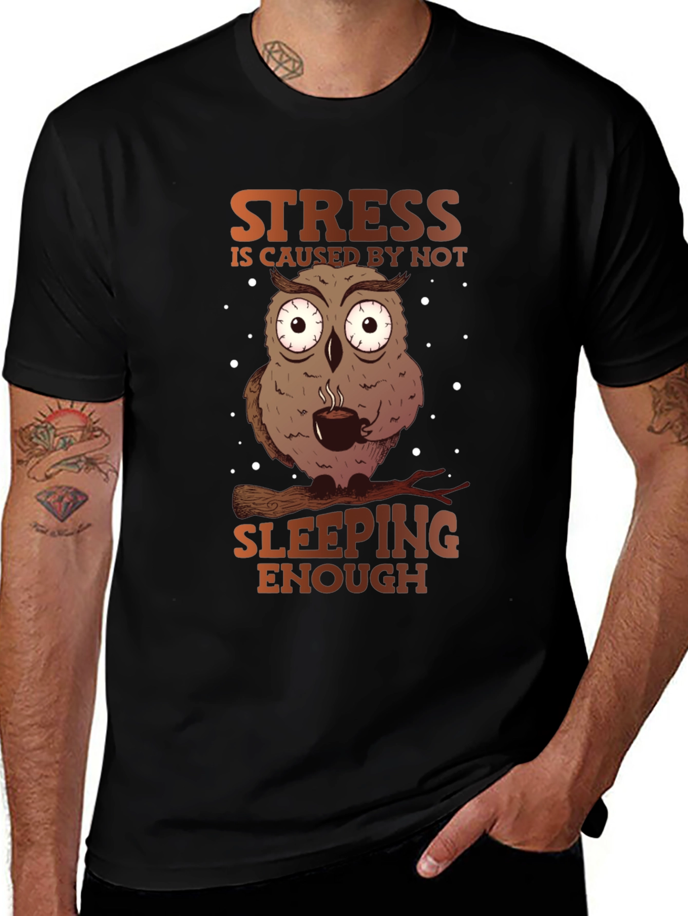 Variant 23 of Funny Owl Stress T-Shirt - Sleep Deprived Humor