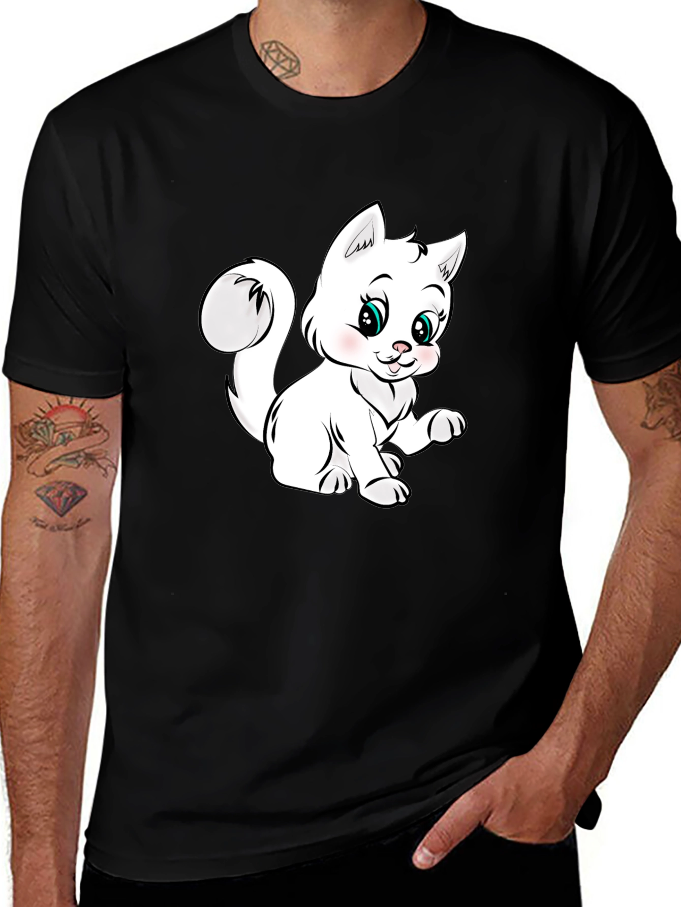 Variant 6 of Cute Cartoon Kitten Black T-Shirt