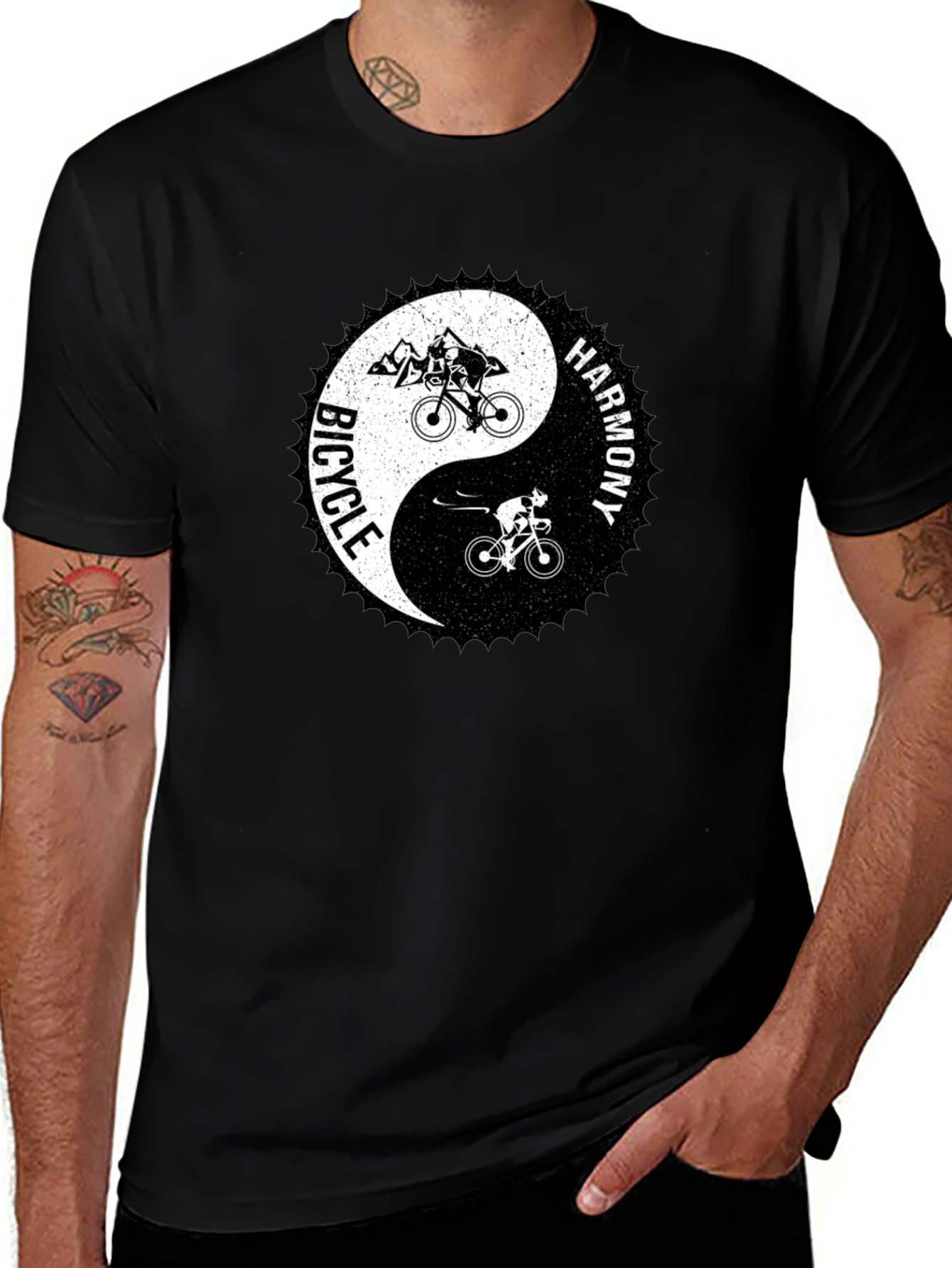 Variant 4 of Bicycle Harmony Yin Yang Graphic Tee - Black