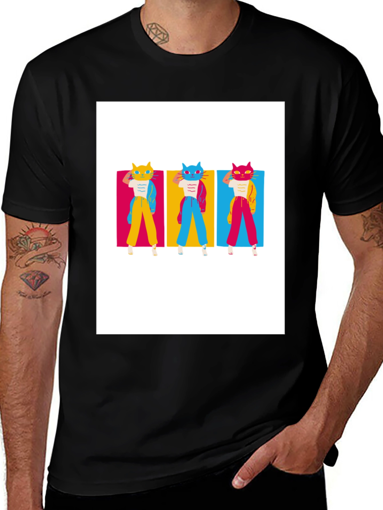 Variant 26 of Retro Cat Trio T-Shirt - Cool Graphic Tee